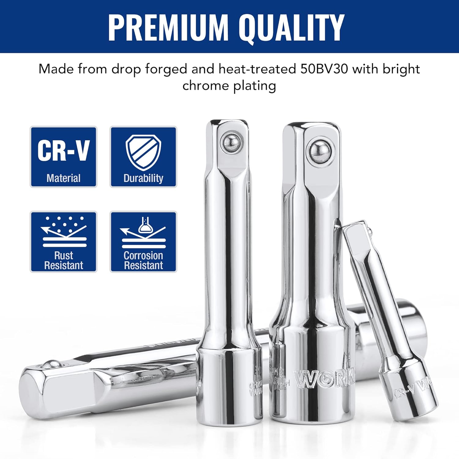 WORKPRO 19-Piece Drive Tool Accessory Set with Socket Adapters, Extensions, Universal Joints, Sliding Bar T-handle Wrench - Chrome Vanadium Steel