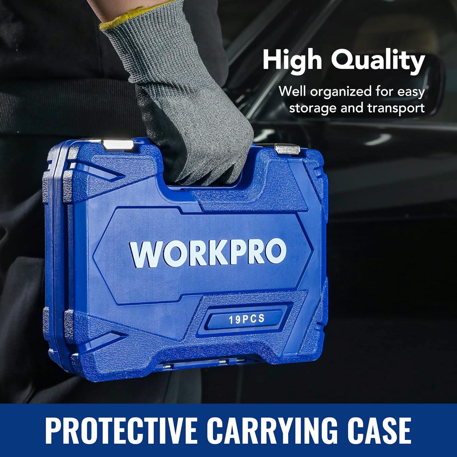 WORKPRO 19-Piece Drive Tool Accessory Set with Socket Adapters, Extensions, Universal Joints, Sliding Bar T-handle Wrench - Chrome Vanadium Steel