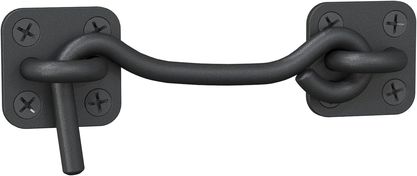 Wrought Iron Barn Door Latch with Hook for Sliding Doors & Fences - Heavy Duty Gate Lock for Shed, Garage - Black Finish