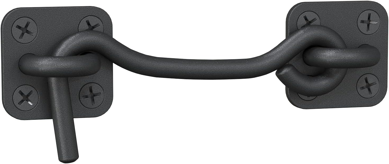 Wrought Iron Barn Door Latch with Hook for Sliding Doors & Fences - Heavy Duty Gate Lock for Shed, Garage - Black Finish