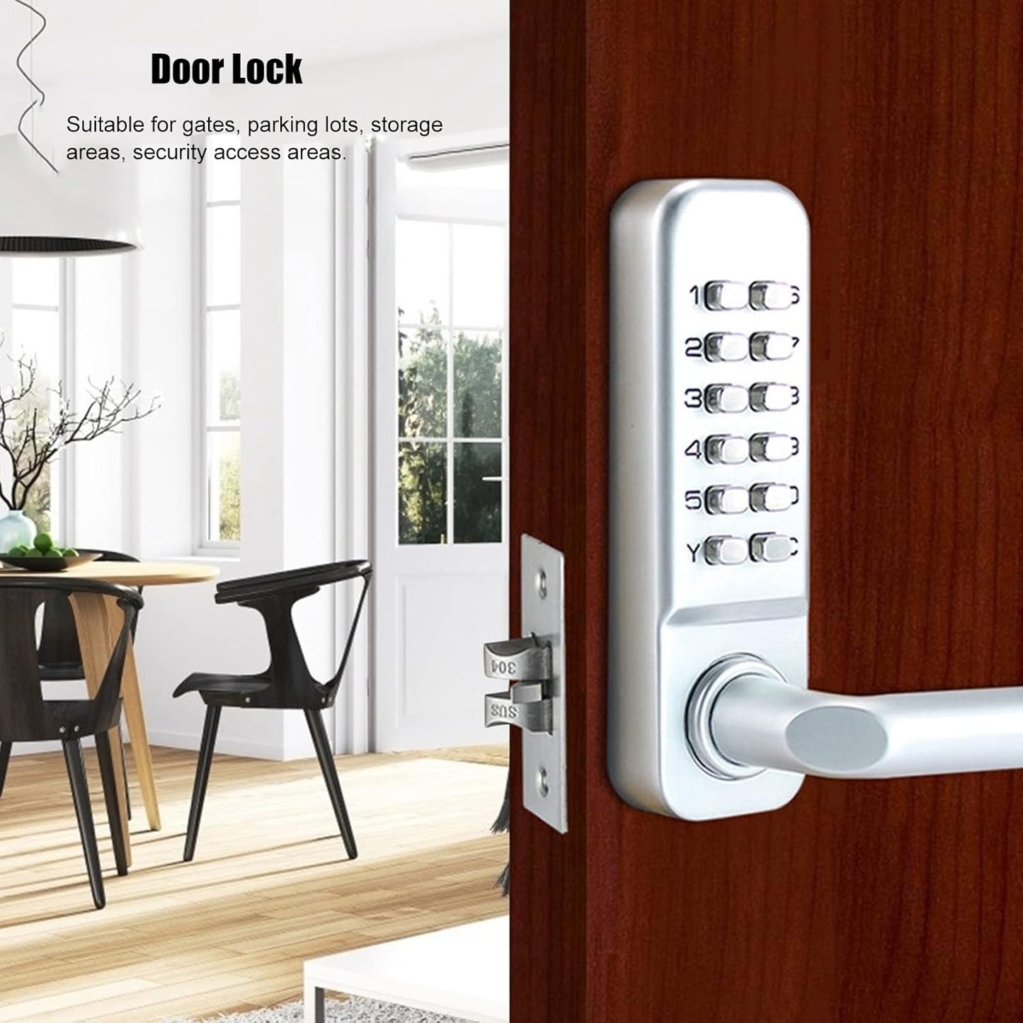 Wrought Iron Gate Lock with Handle and Password Combination - Stainless Steel Fence Lock for Wood Doors