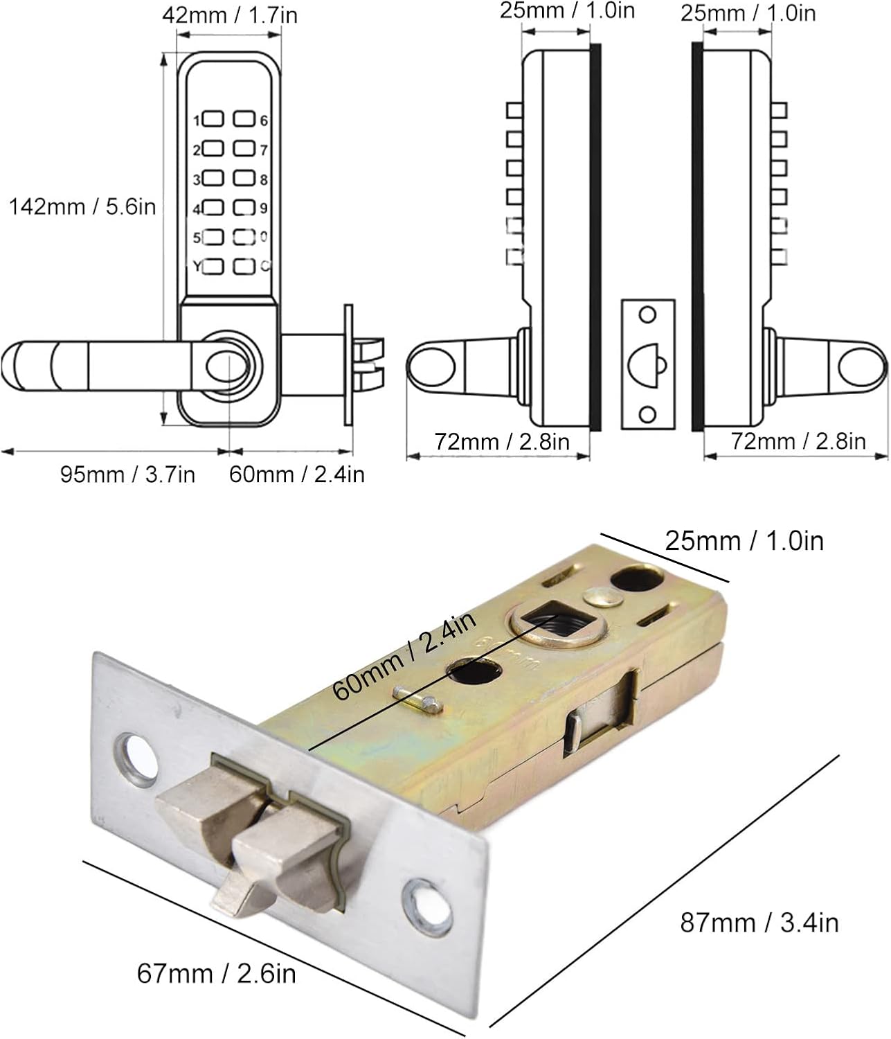 Wrought Iron Gate Lock with Handle and Password Combination - Stainless Steel Fence Lock for Wood Doors
