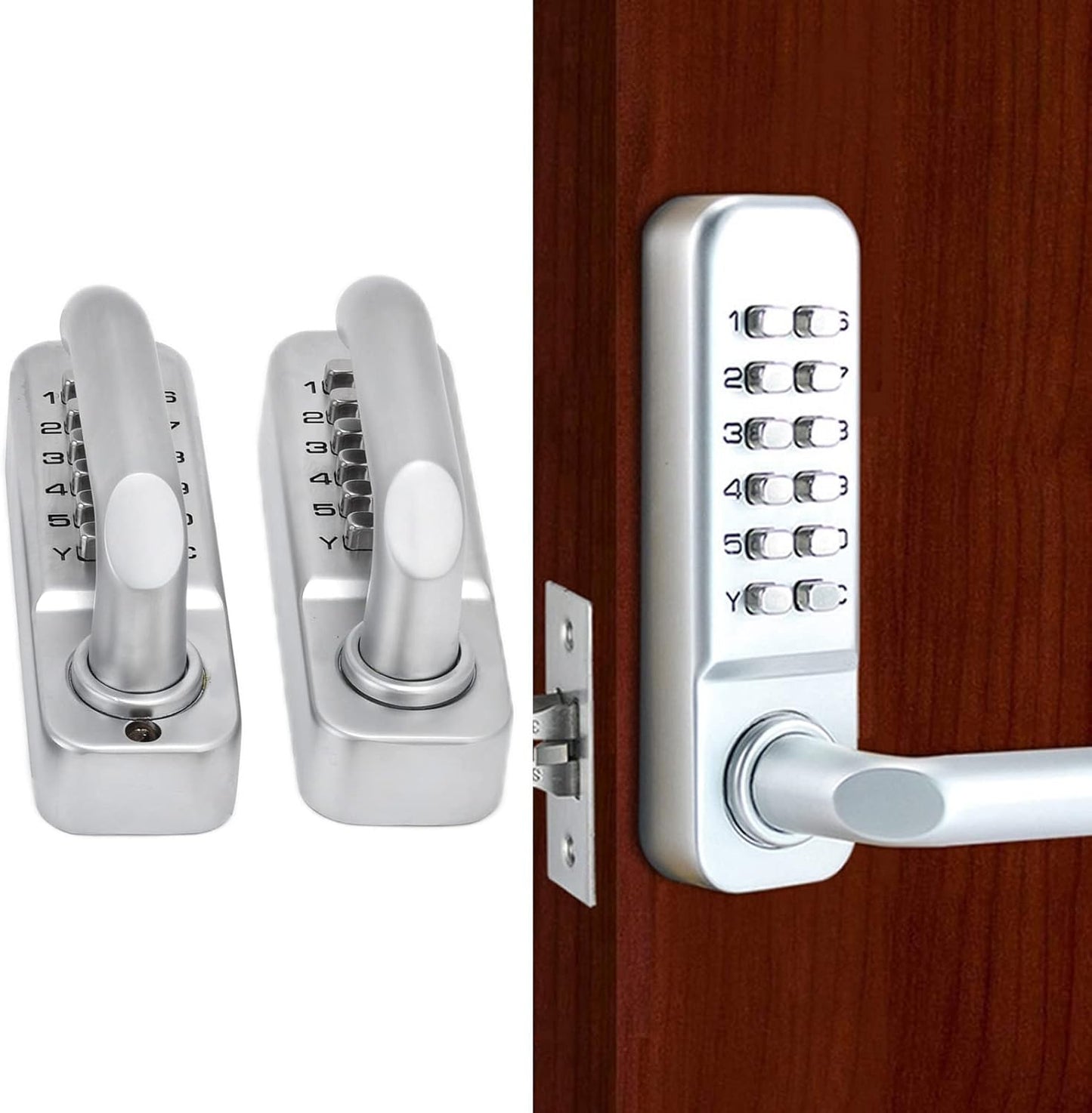 Wrought Iron Gate Lock with Handle and Password Combination - Stainless Steel Fence Lock for Wood Doors