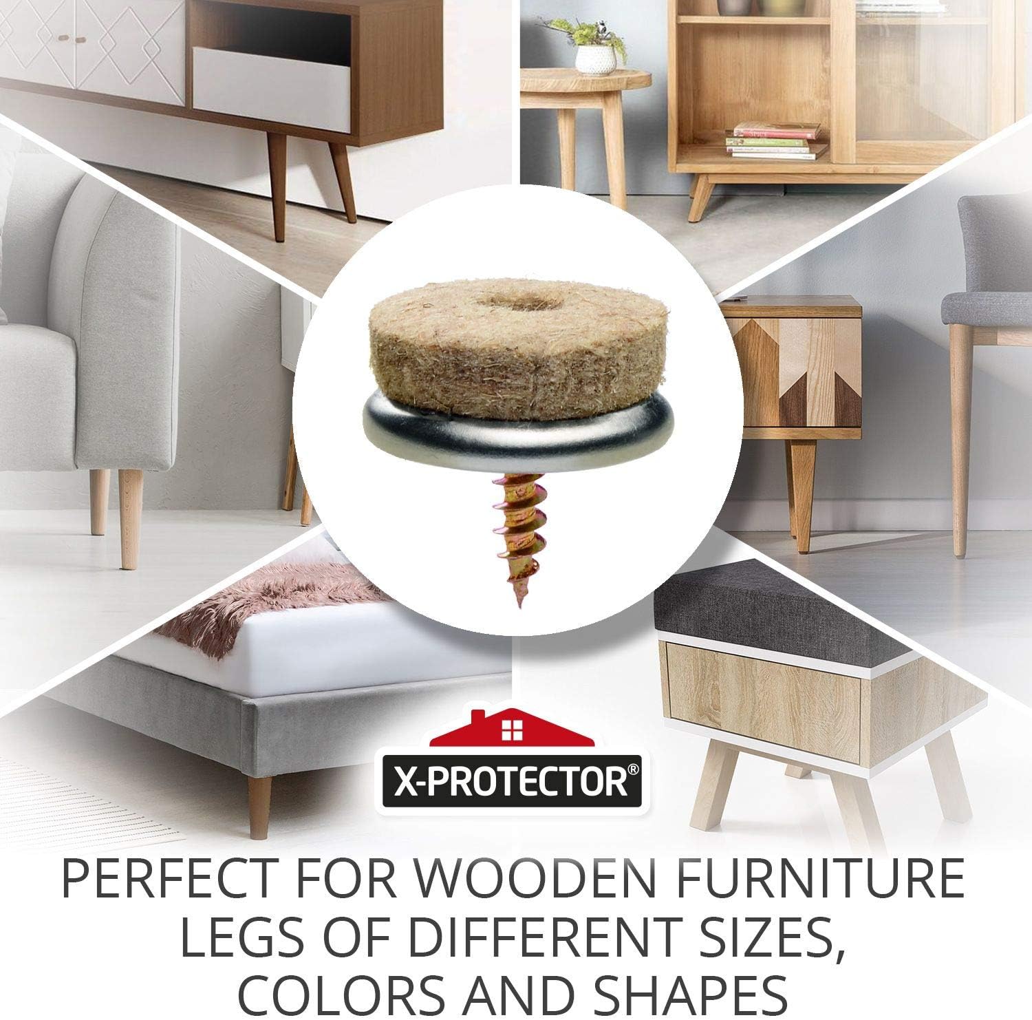 X-Protector 24 Pack Beige Felt Chair Pads - Premium Furniture Sliders for Hardwood Floors - 0.8" Screw-On Floor Protectors - Best Chair Glides