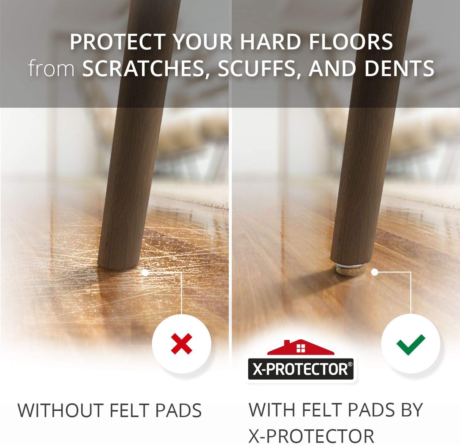X-Protector 24 Pack Beige Felt Chair Pads - Premium Furniture Sliders for Hardwood Floors - 0.8" Screw-On Floor Protectors - Best Chair Glides