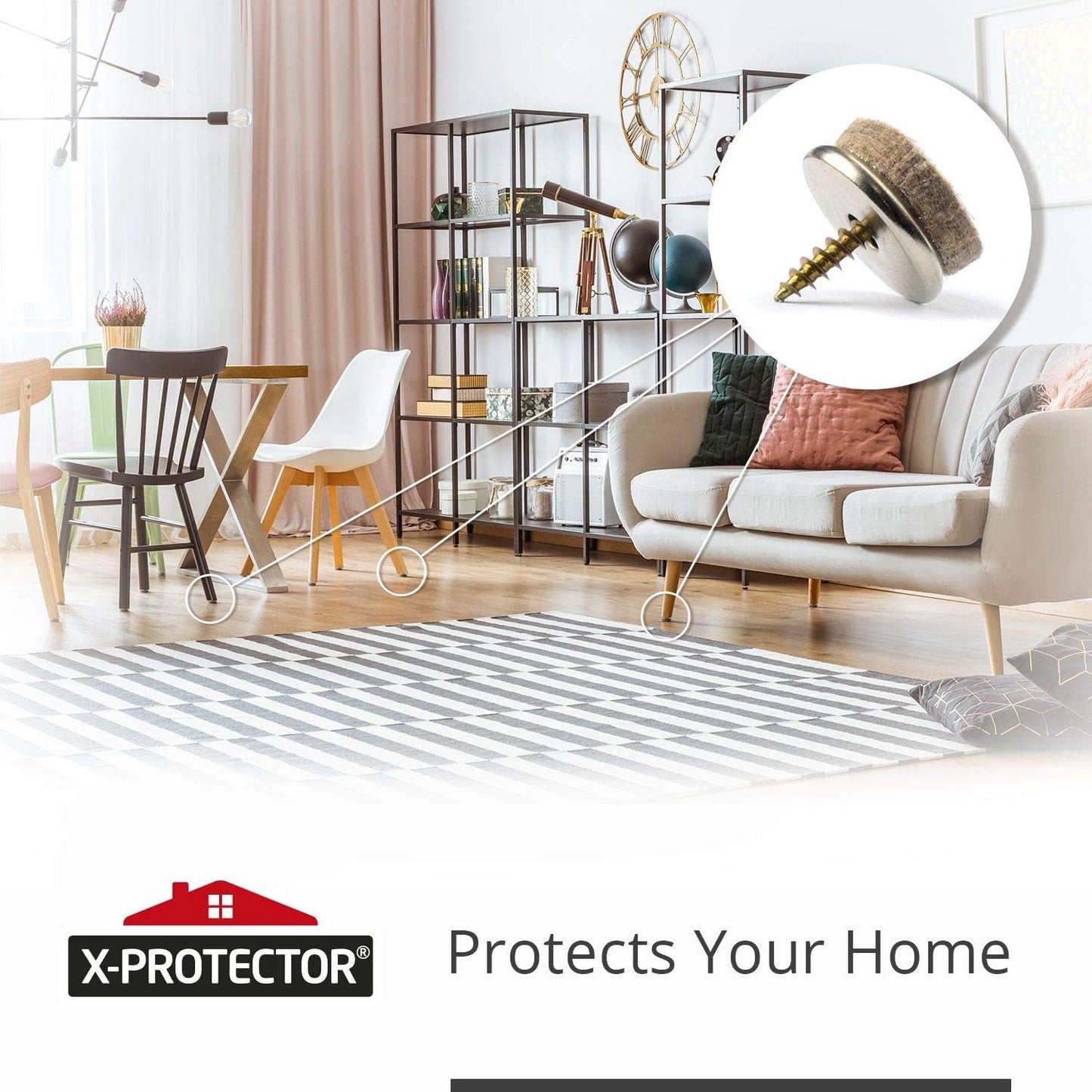 X-Protector 24 Pack Beige Felt Chair Pads - Premium Furniture Sliders for Hardwood Floors - 0.8" Screw-On Floor Protectors - Best Chair Glides