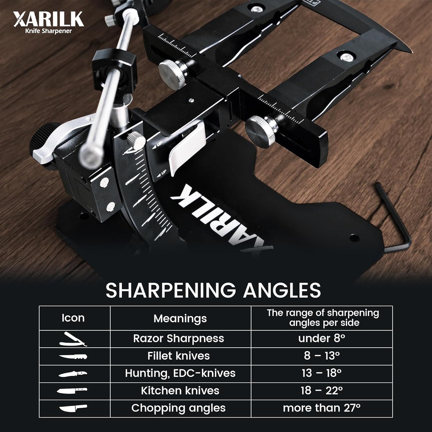 XARILK GEN3 Knife Sharpening System with 3 Diamond Plates - Professional Knife Sharpener for Hunting & Kitchen Knives - Aluminium