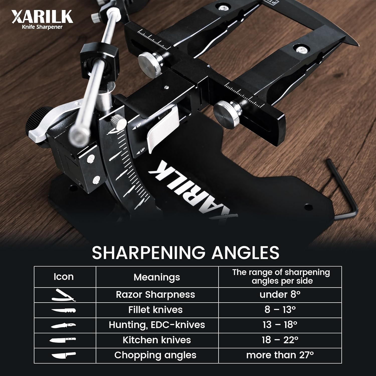 XARILK GEN3 Knife Sharpening System with 3 Diamond Plates - Professional Knife Sharpener for Hunting & Kitchen Knives - Aluminium
