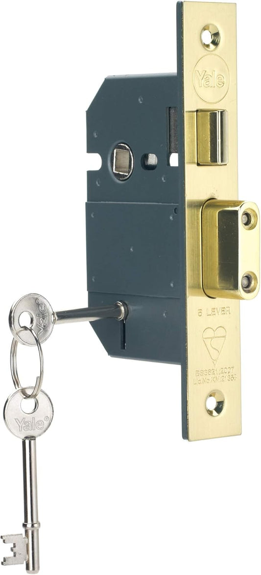 Yale B-BSSL-3.0-PB Brass Finish British Standard 5 Lever Mortice Sashlock - 3 Inch/76 mm