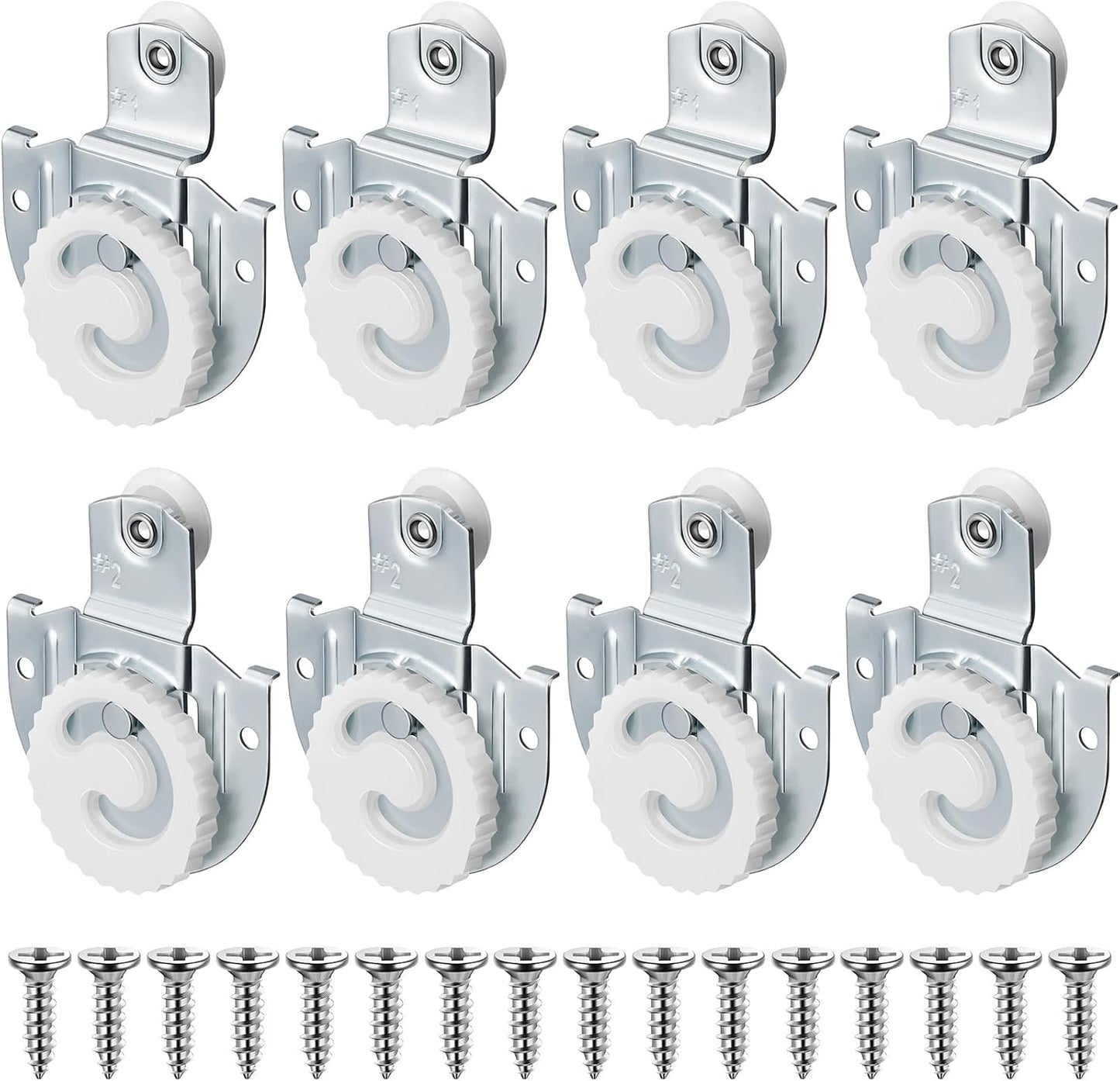 Yaocom 8 Pack Sliding Closet Door Roller Kit Include 8 Sliding Door Rollers Bypass Hardware Knob Adjustable Hooks with 16 Screws for Wardrobe Cabinet (#1, #2) - WildKart
