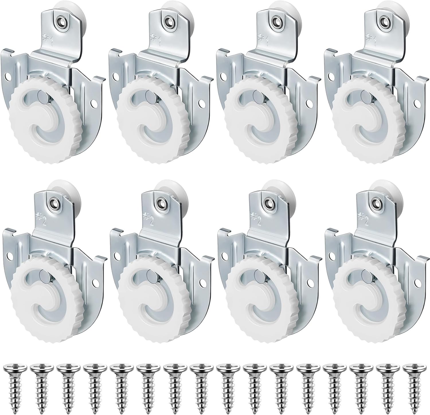 Yaocom 8 Pack Sliding Closet Door Roller Kit Include 8 Sliding Door Rollers Bypass Hardware Knob Adjustable Hooks with 16 Screws for Wardrobe Cabinet (#1, #2) - WildKart