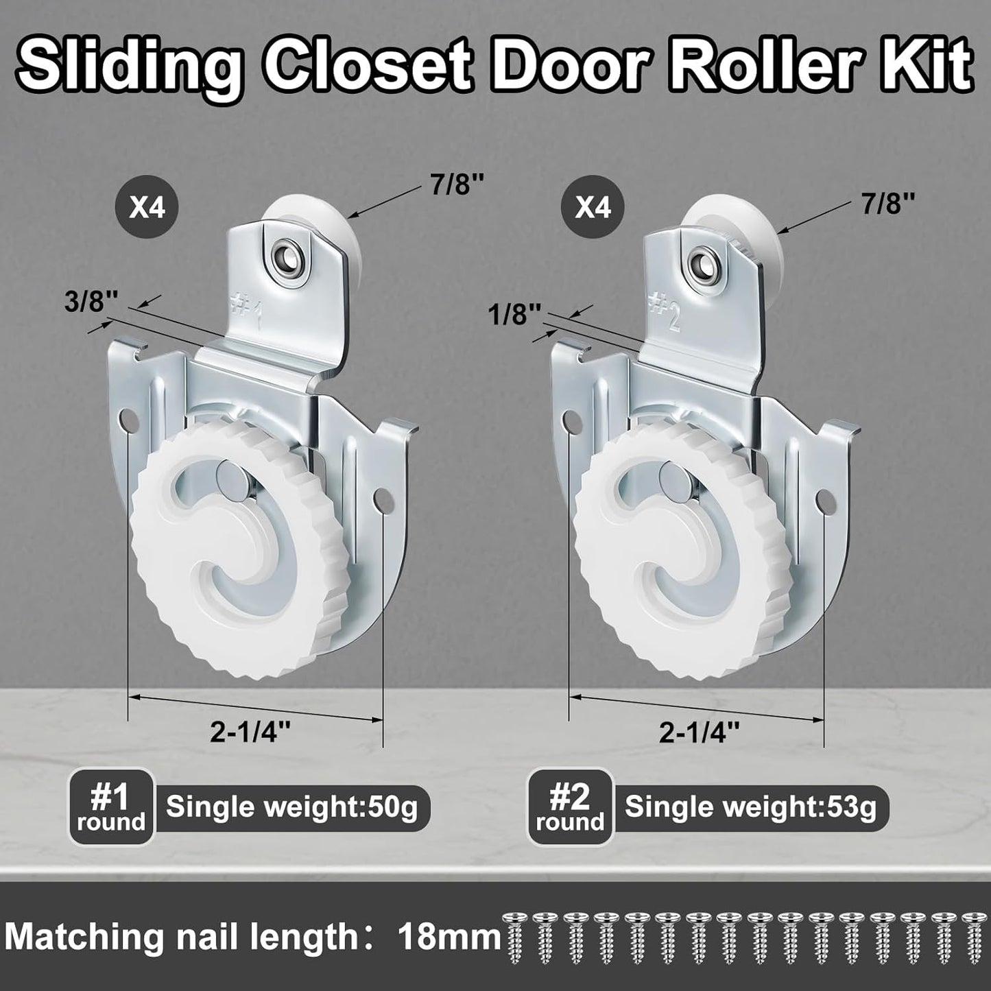 Yaocom 8 Pack Sliding Closet Door Roller Kit Include 8 Sliding Door Rollers Bypass Hardware Knob Adjustable Hooks with 16 Screws for Wardrobe Cabinet (#1, #2) - WildKart