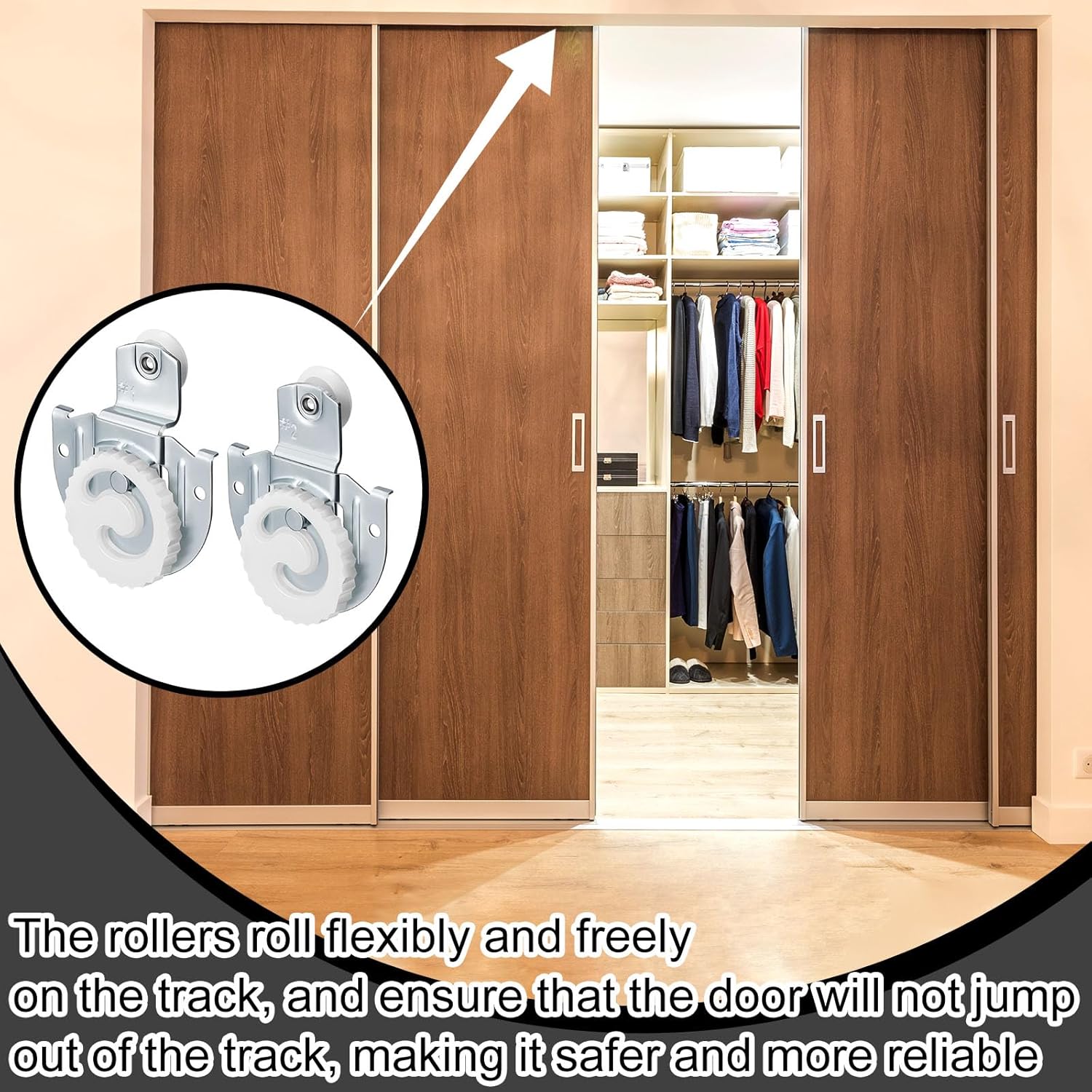 Yaocom 8 Pack Sliding Closet Door Roller Kit Include 8 Sliding Door Rollers Bypass Hardware Knob Adjustable Hooks with 16 Screws for Wardrobe Cabinet (#1, #2) - WildKart