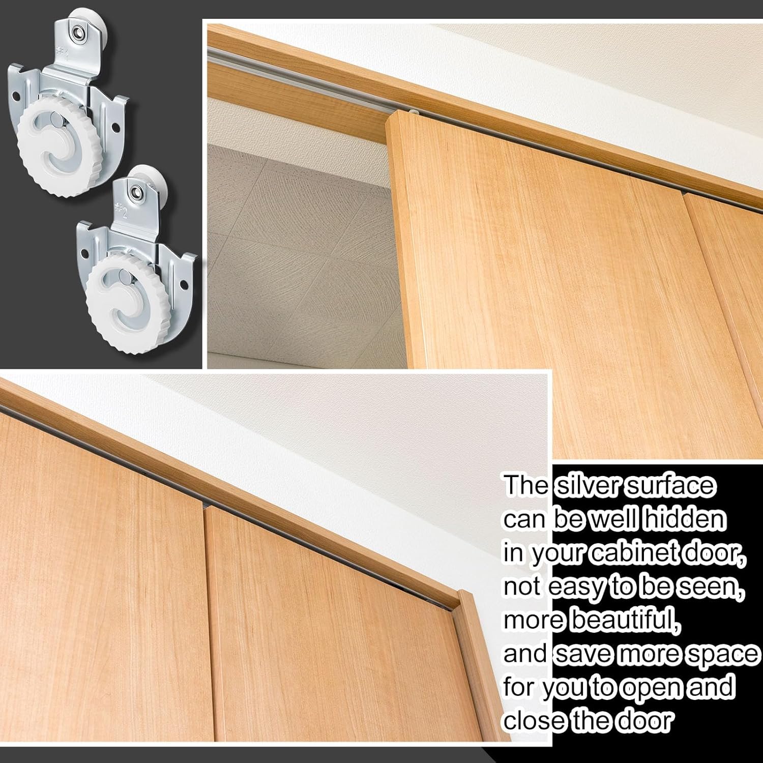Yaocom 8 Pack Sliding Closet Door Roller Kit Include 8 Sliding Door Rollers Bypass Hardware Knob Adjustable Hooks with 16 Screws for Wardrobe Cabinet (#1, #2) - WildKart