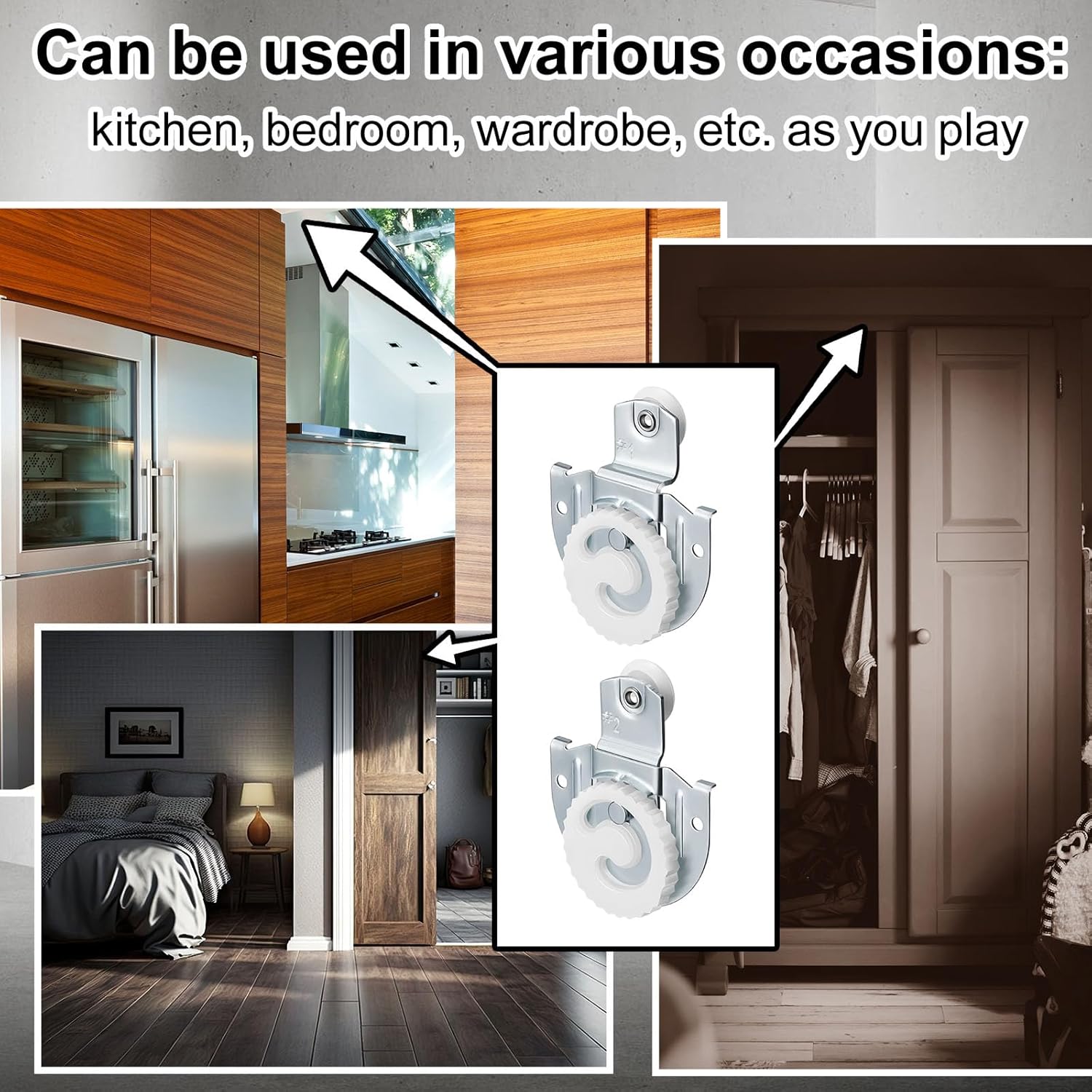 Yaocom 8 Pack Sliding Closet Door Roller Kit Include 8 Sliding Door Rollers Bypass Hardware Knob Adjustable Hooks with 16 Screws for Wardrobe Cabinet (#1, #2) - WildKart