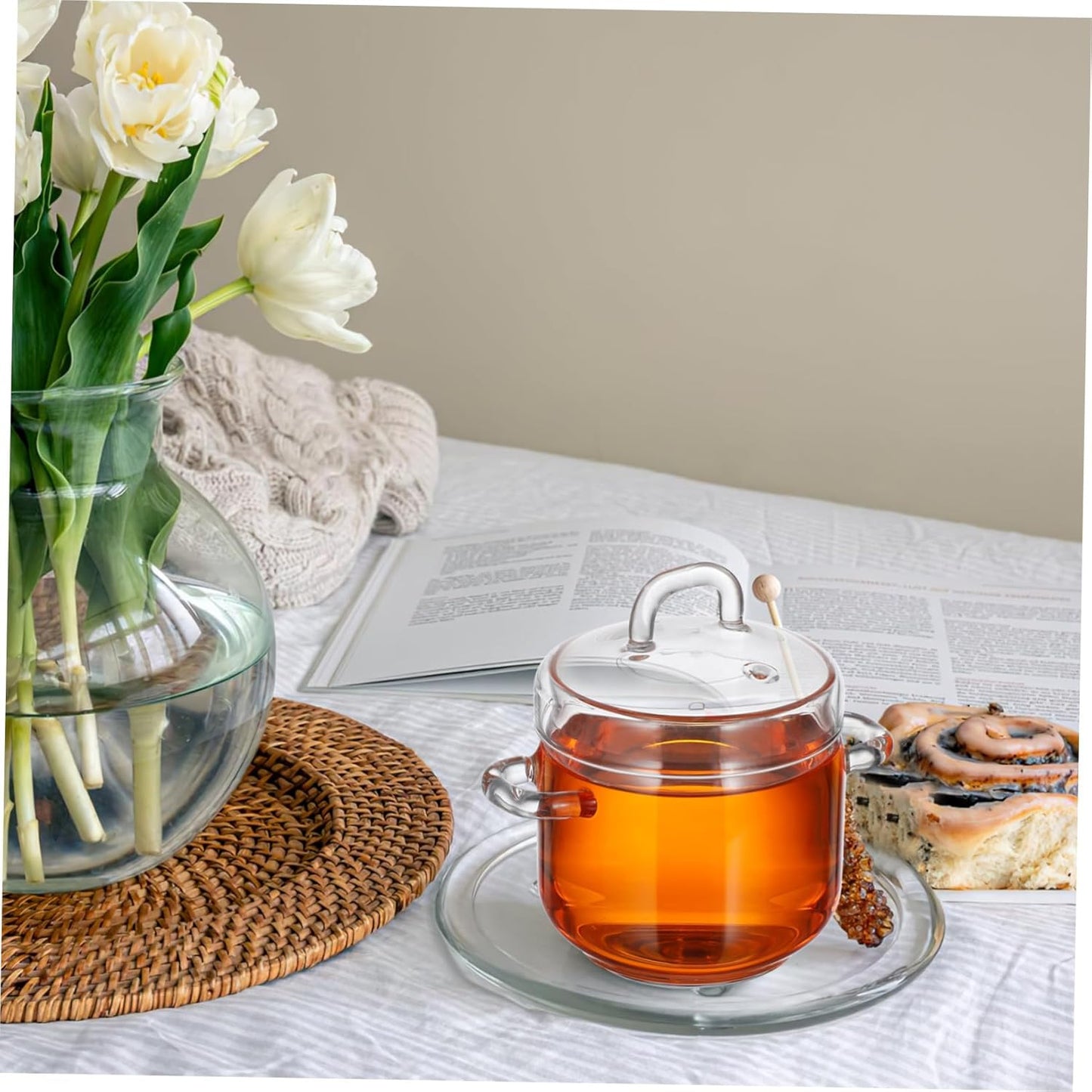 Yardwe 350ml Small Clear Glass Cooking Pot Saucepan with Lid for Stovetop Milk and Baby Food Cooking