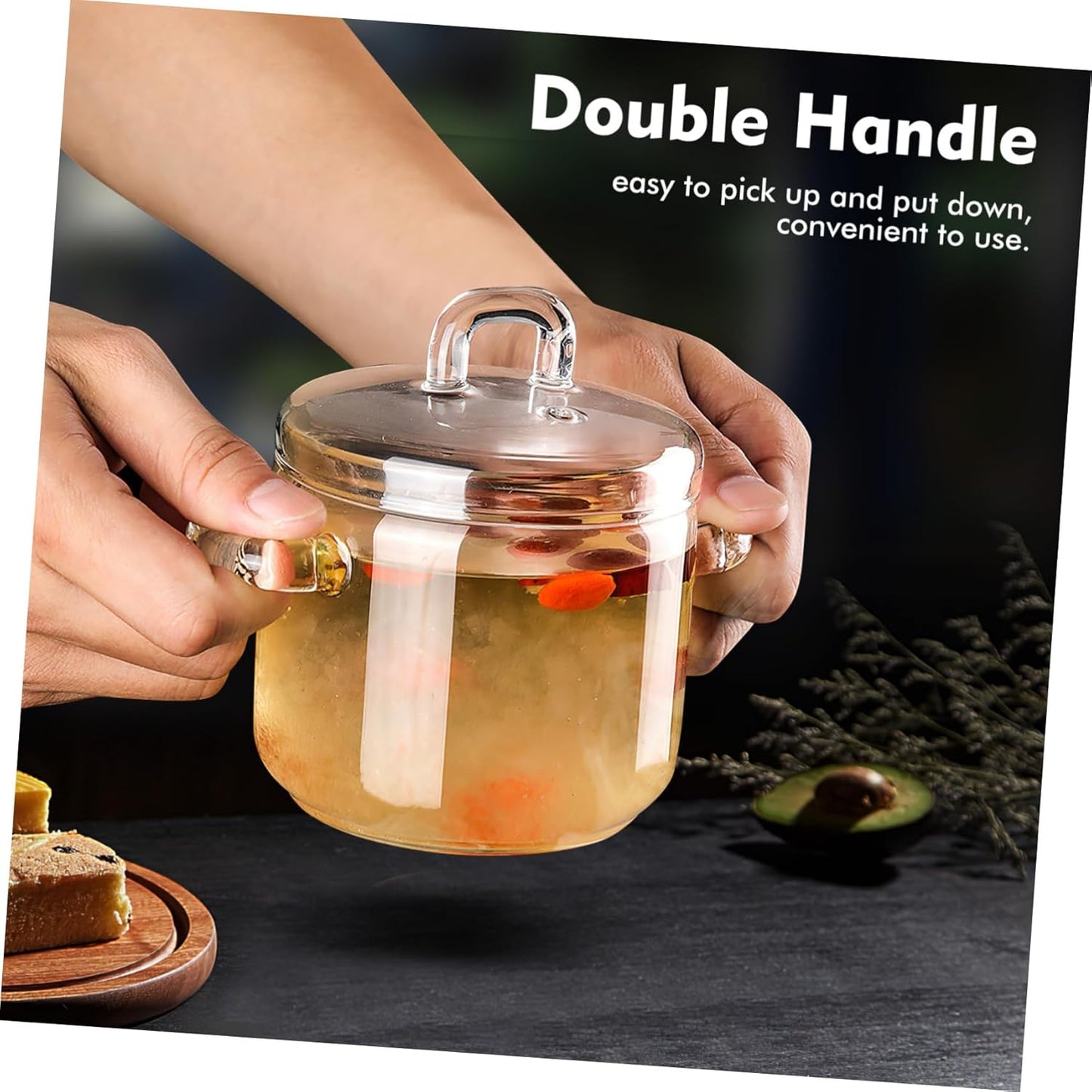 Yardwe 350ml Small Clear Glass Cooking Pot Saucepan with Lid for Stovetop Milk and Baby Food Cooking