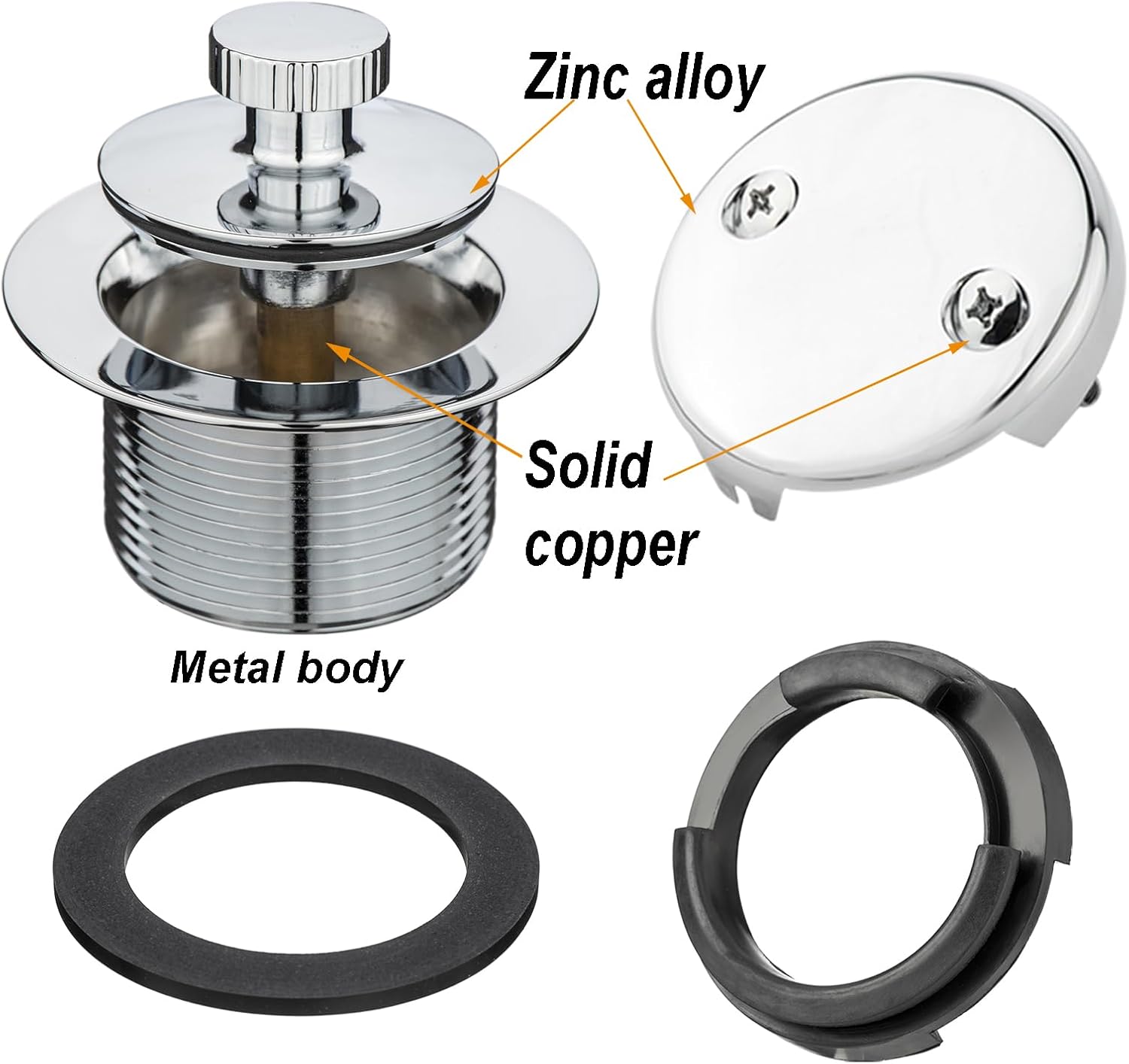 Yariwiz 1-1/2" Polished Chrome Bathtub Tub Drain Kit with Universal Lift & Turn Drain - Overflow Faceplate Included