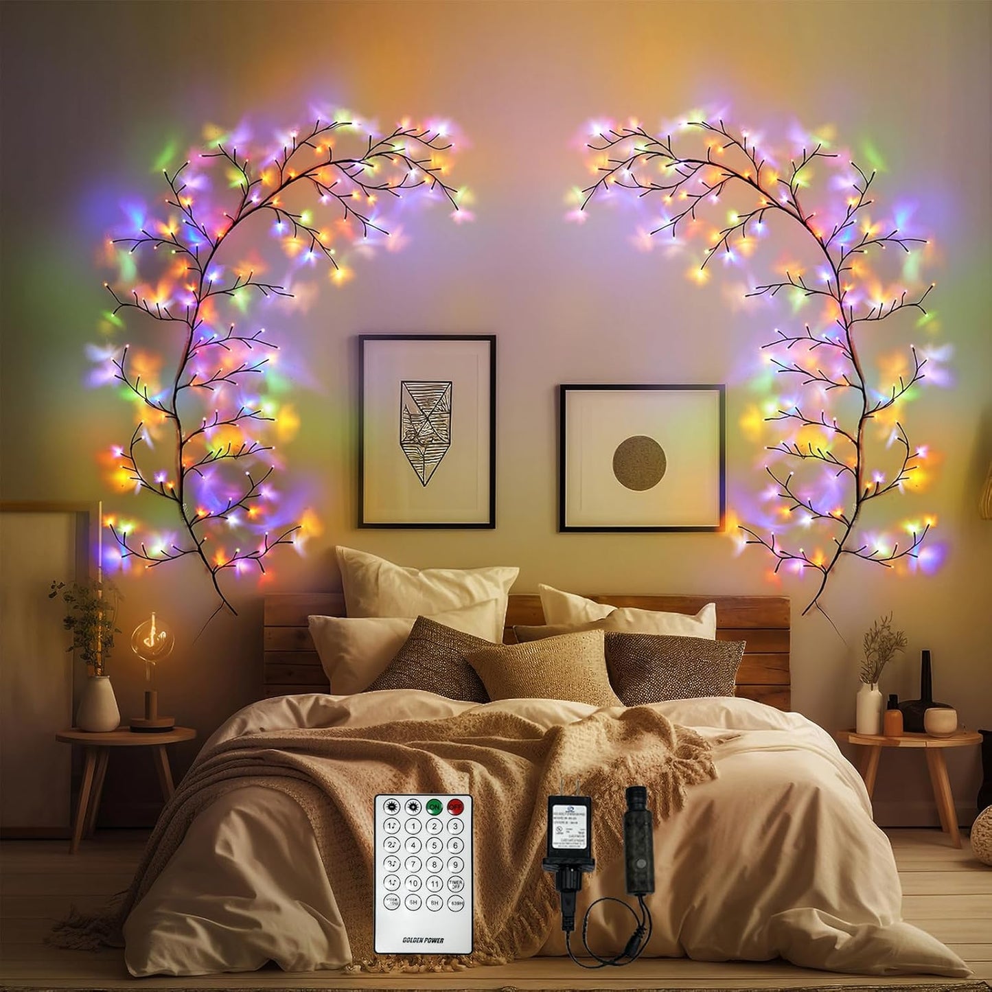 YCoisini Enchanted Willow Vine Lights - Voice-Activated Wall Decoration with 160 LEDs, 8.2FT, Warm & Color Light Modes - Brown