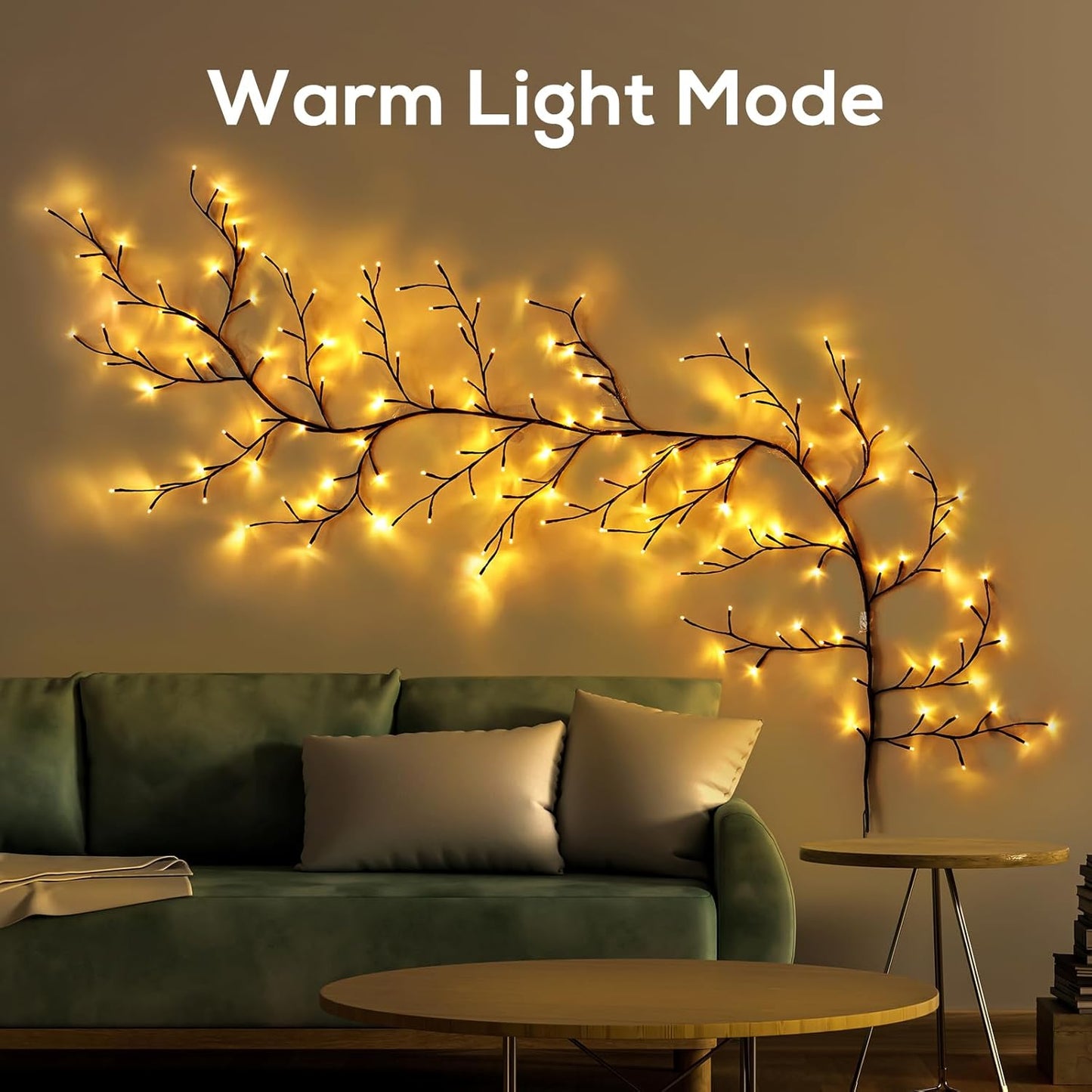 YCoisini Enchanted Willow Vine Lights - Voice-Activated Wall Decoration with 160 LEDs, 8.2FT, Warm & Color Light Modes - Brown