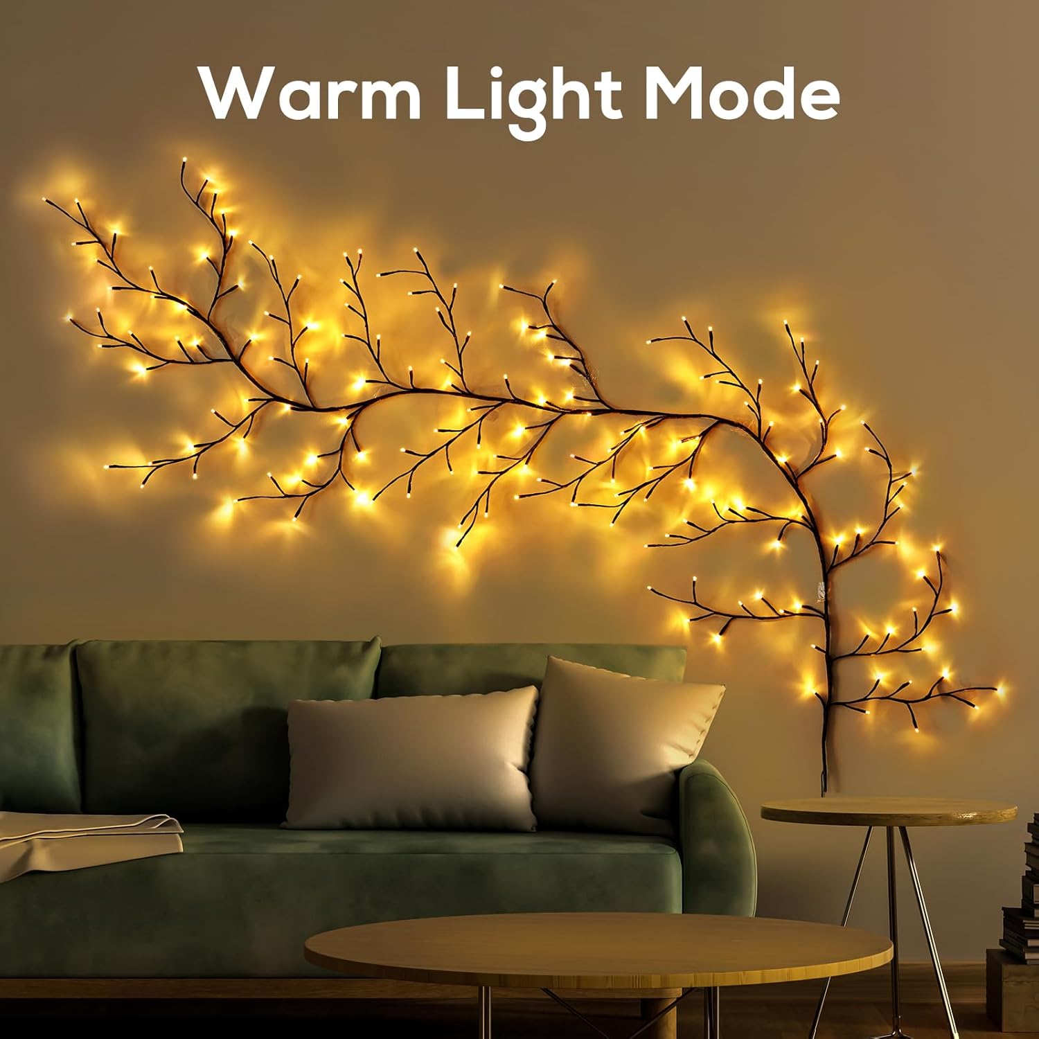 YCoisini Enchanted Willow Vine Lights - Voice-Activated Wall Decoration with 160 LEDs, 8.2FT, Warm & Color Light Modes - Brown