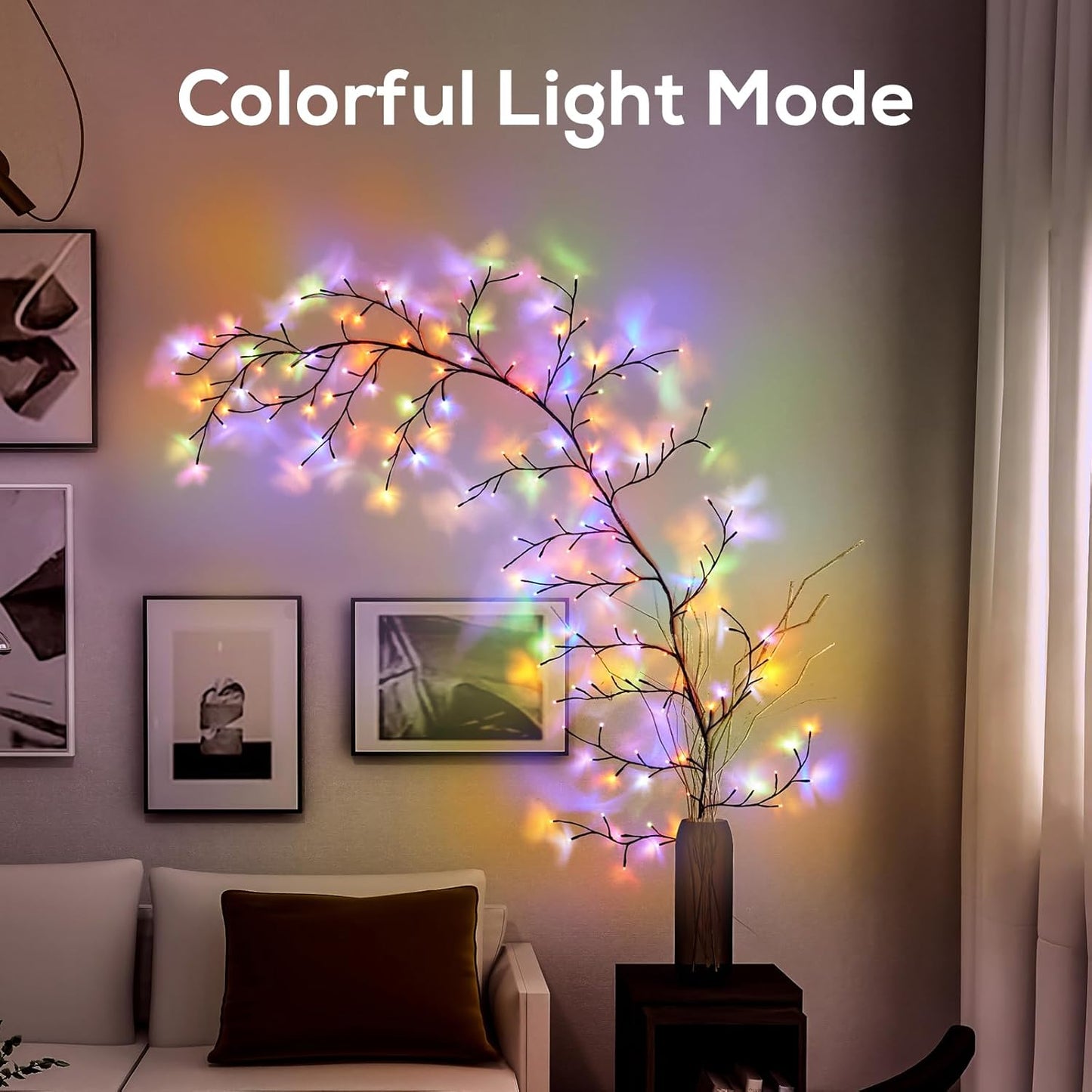 YCoisini Enchanted Willow Vine Lights - Voice-Activated Wall Decoration with 160 LEDs, 8.2FT, Warm & Color Light Modes - Brown