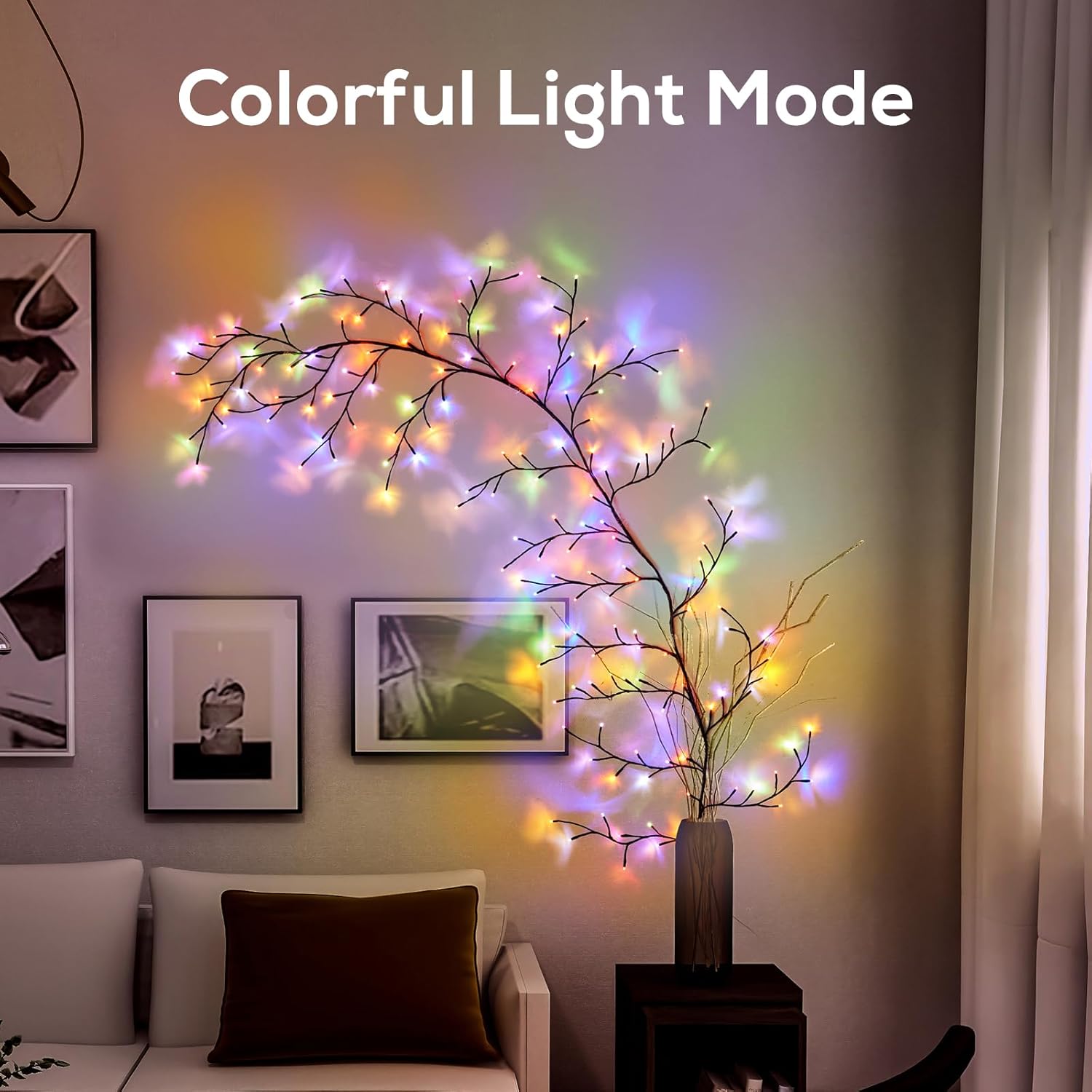 YCoisini Enchanted Willow Vine Lights - Voice-Activated Wall Decoration with 160 LEDs, 8.2FT, Warm & Color Light Modes - Brown