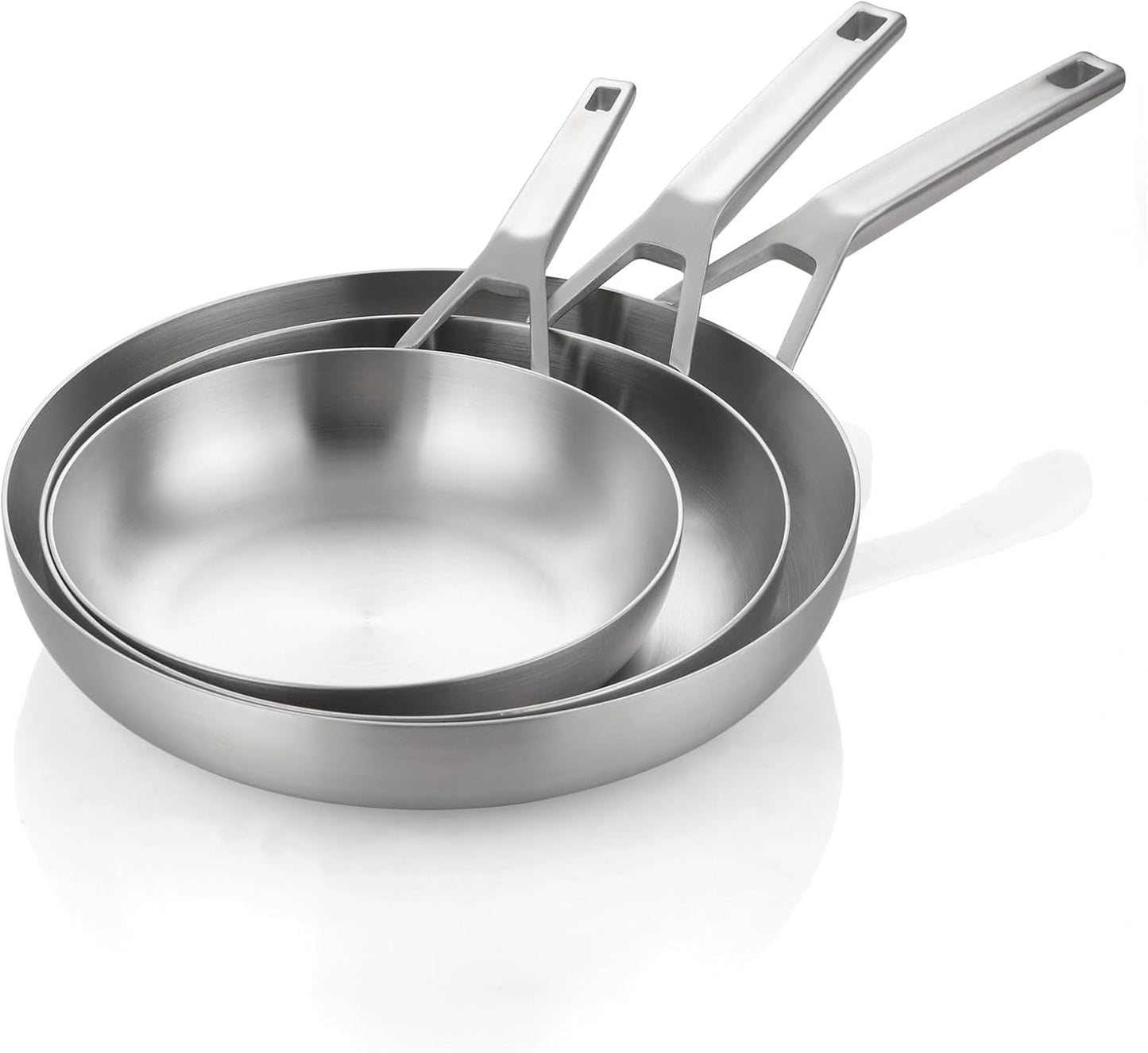 Yeksum Tri-Ply Stainless Steel Frying Pan Set, 8"+10"+12" Chef's Pan and Skillets - Induction Safe, Dishwasher and Oven Safe - Compatible with All Cooktops