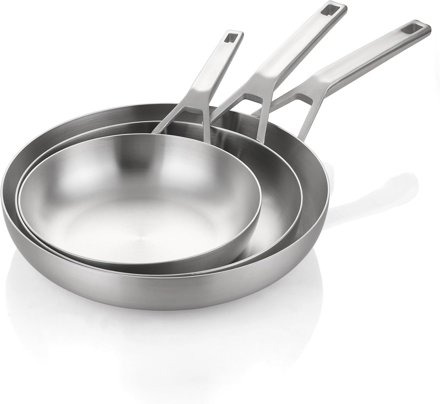 Yeksum Tri-Ply Stainless Steel Frying Pan Set, 8"+10"+12" Chef's Pan and Skillets - Induction Safe, Dishwasher and Oven Safe - Compatible with All Cooktops