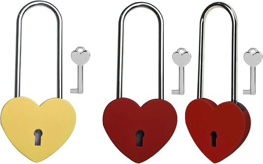 Yellow and Red Heart Lock with Key - 3.5 Inches Love Padlock for Lovelock Bridge and More