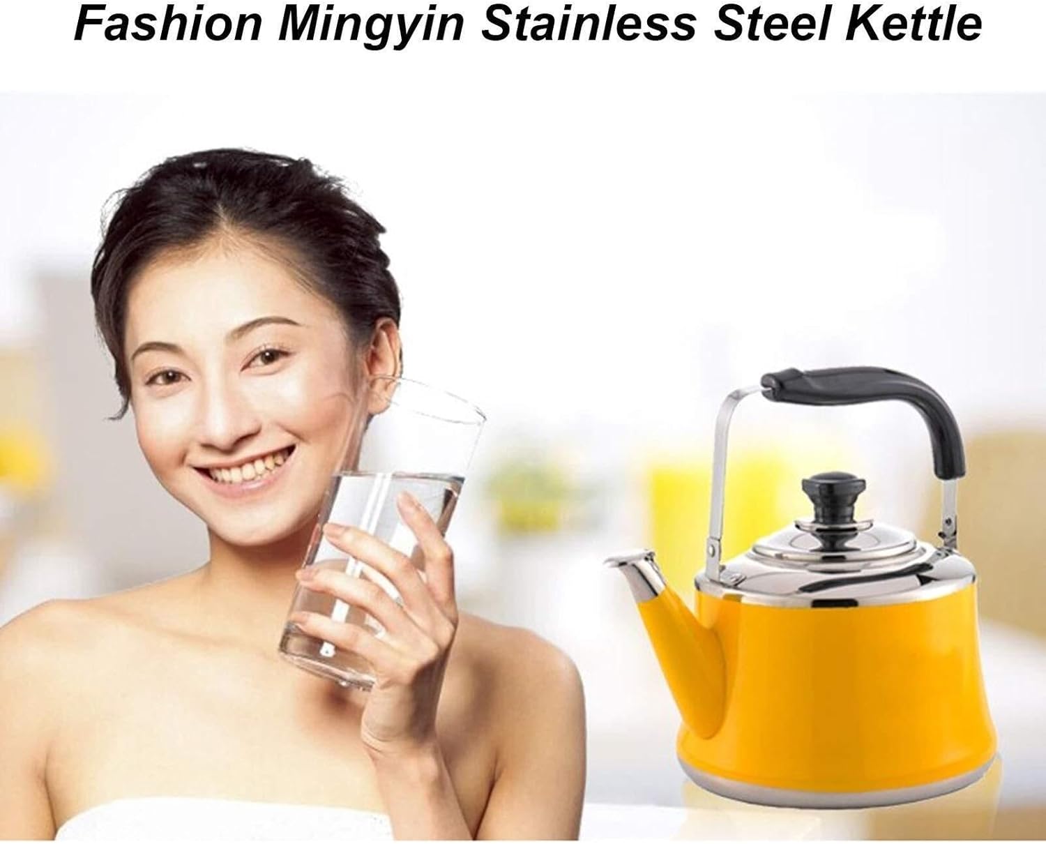 Yellow Whistling Stovetop Tea Kettle - 304 Stainless Steel Fast Heating Teapot for Induction, Gas, Electric, and Halogen Stoves - 5.3 Quart