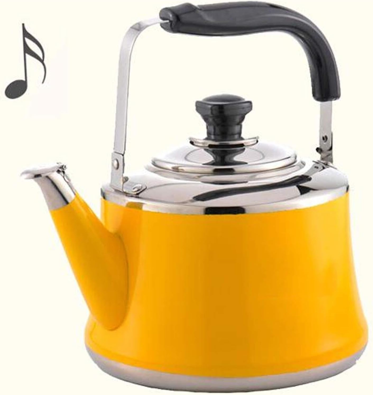 Yellow Whistling Stovetop Tea Kettle - 304 Stainless Steel Fast Heating Teapot for Induction, Gas, Electric, and Halogen Stoves - 5.3 Quart