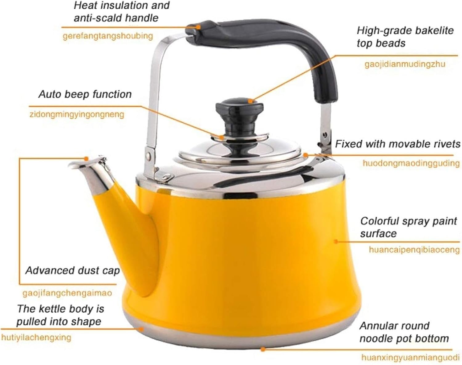 Yellow Whistling Stovetop Tea Kettle - 304 Stainless Steel Fast Heating Teapot for Induction, Gas, Electric, and Halogen Stoves - 5.3 Quart