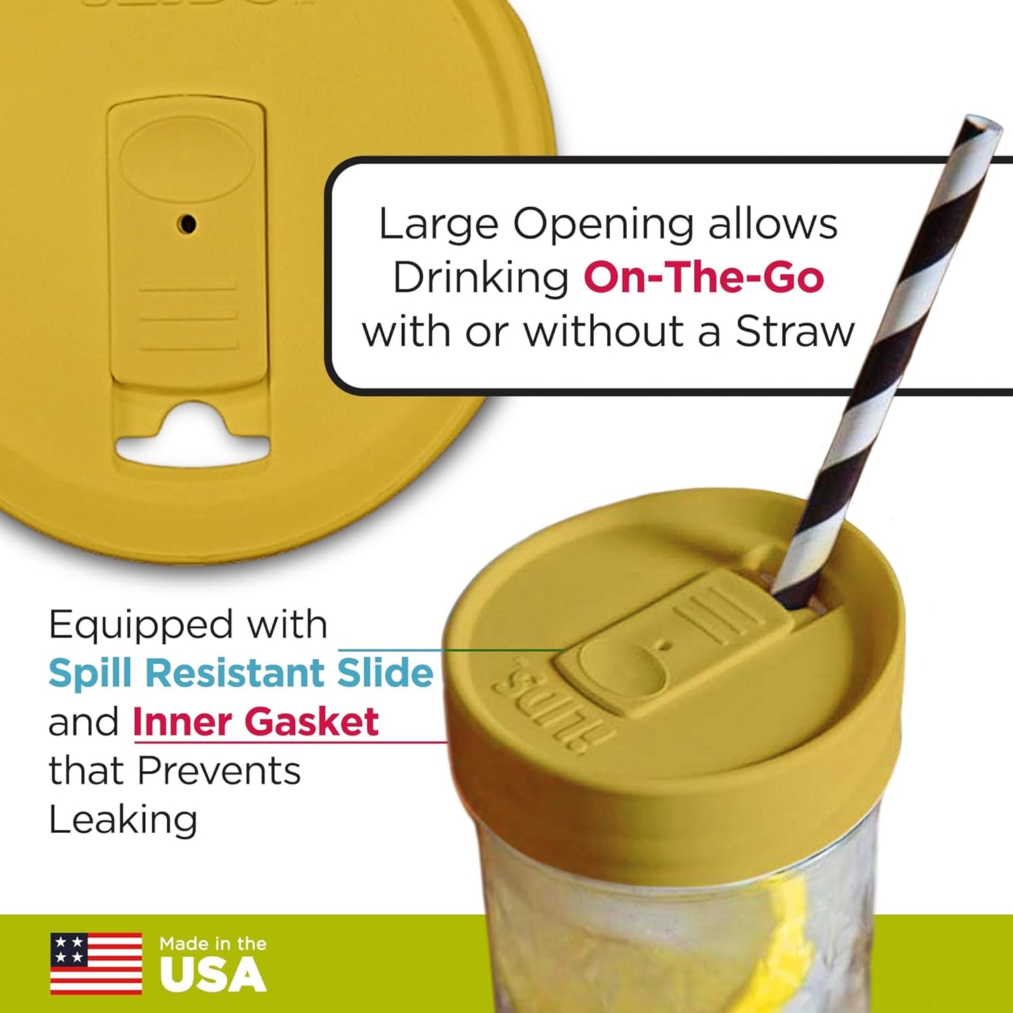 Yellow Wide Mouth Mason Jar Drink Lid - Pack of 2 by iLIDS