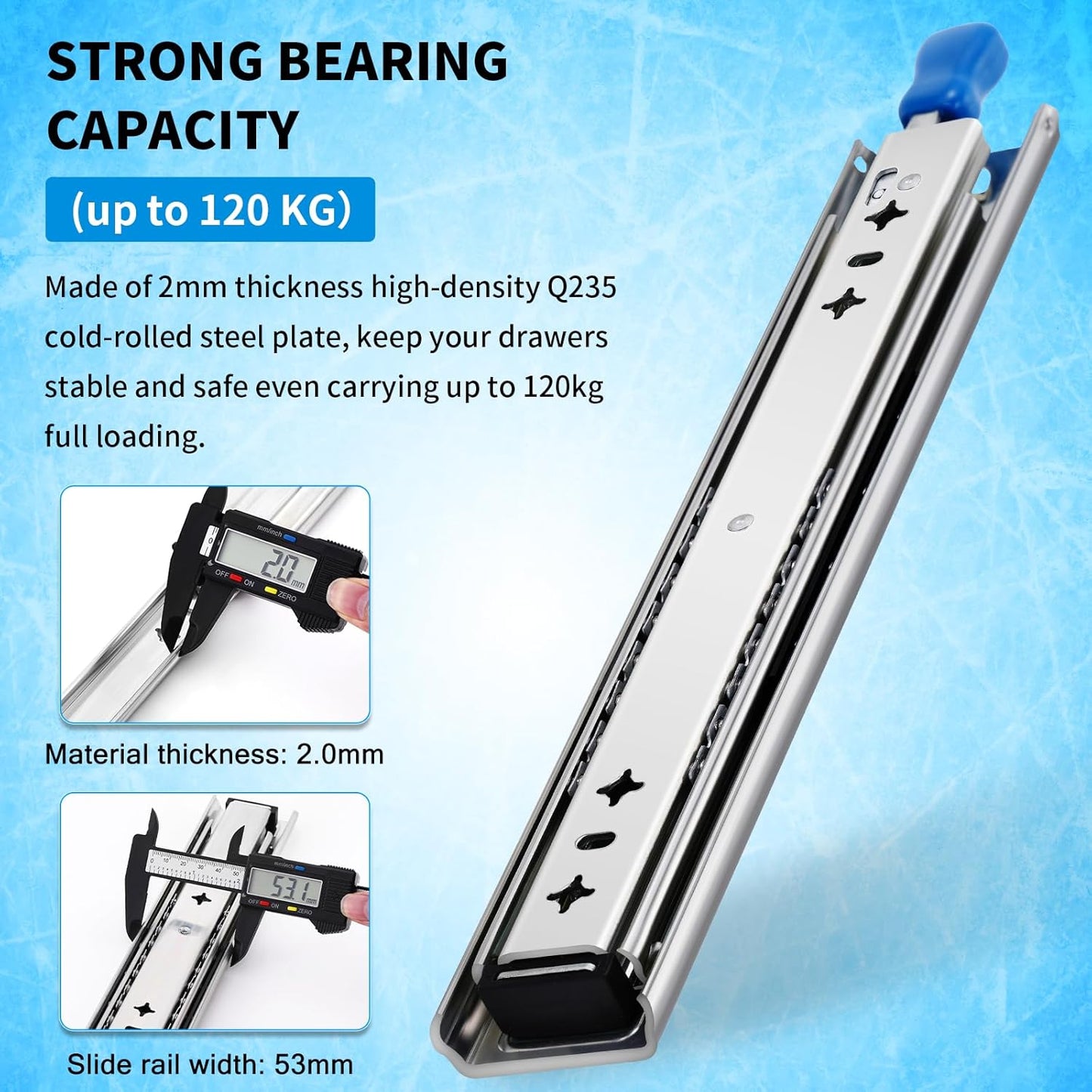 YENUO 20 Inch Locking Heavy Duty Drawer Slides Full Extension - Side Mount Ball Bearing Metal Rails with 250 Lb Capacity - 1 Pair