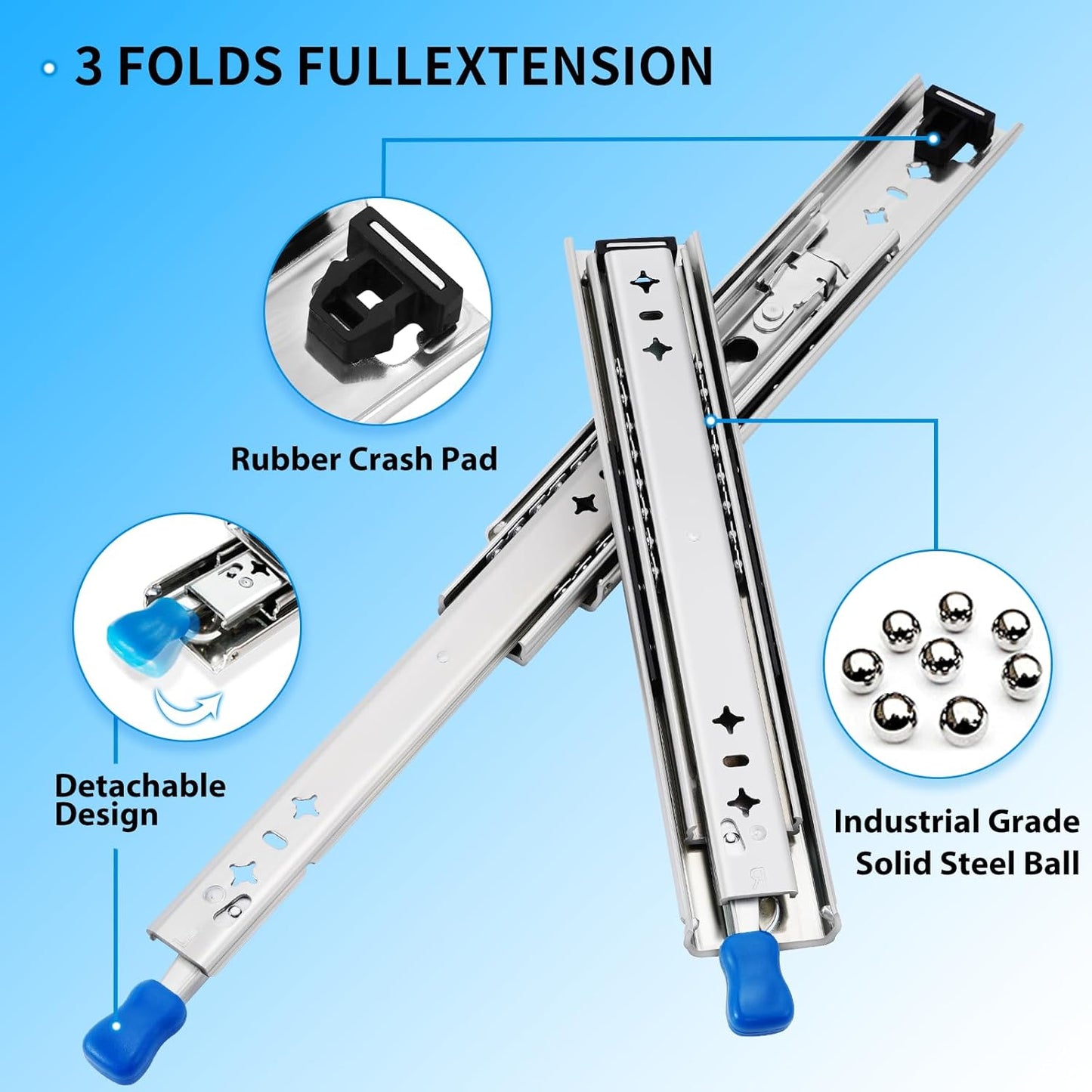 YENUO 20 Inch Locking Heavy Duty Drawer Slides Full Extension - Side Mount Ball Bearing Metal Rails with 250 Lb Capacity - 1 Pair