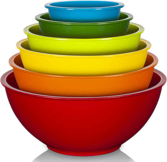 YIHONG Colorful Plastic Mixing Bowls Set - 6 Pieces, Ideal for Baking and Cooking, Nesting Design for Space Saving Storage - Rainbow Palette