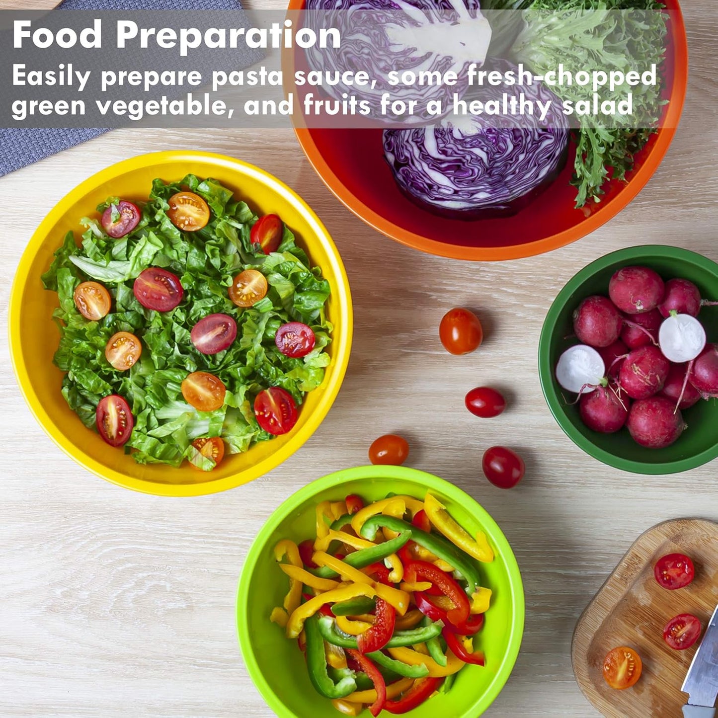 YIHONG Colorful Plastic Mixing Bowls Set - 6 Pieces, Ideal for Baking and Cooking, Nesting Design for Space Saving Storage - Rainbow Palette