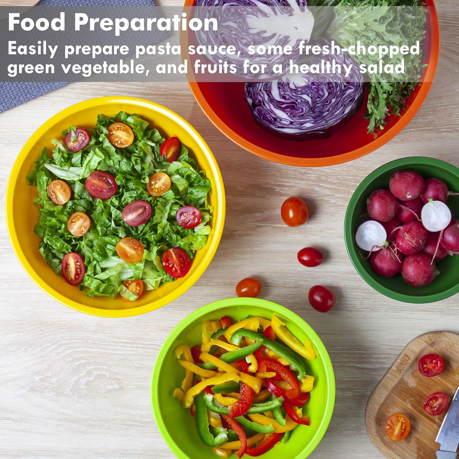 YIHONG Colorful Plastic Mixing Bowls Set - 6 Pieces, Ideal for Baking and Cooking, Nesting Design for Space Saving Storage - Rainbow Palette