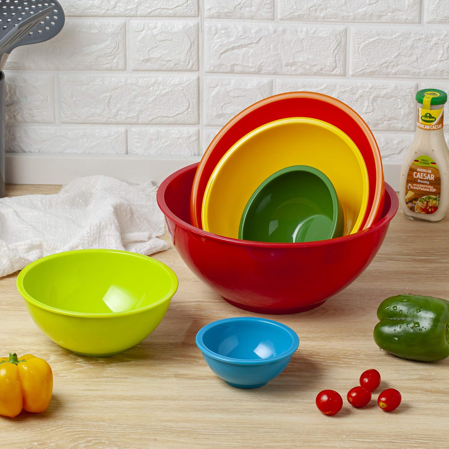 YIHONG Colorful Plastic Mixing Bowls Set - 6 Pieces, Ideal for Baking and Cooking, Nesting Design for Space Saving Storage - Rainbow Palette