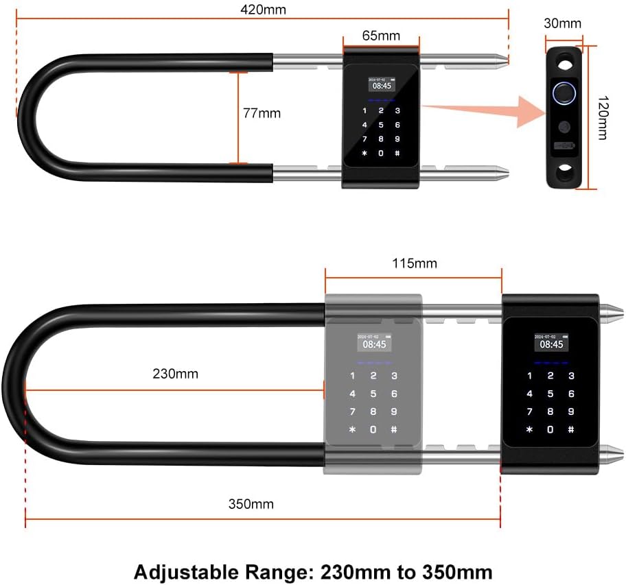 Yitoo Long U-Shaped Smart Combination Padlock with RFID Bluetooth Fingerprint - Adjustable Shackle for Outdoor Gates, Sheds, and Offices