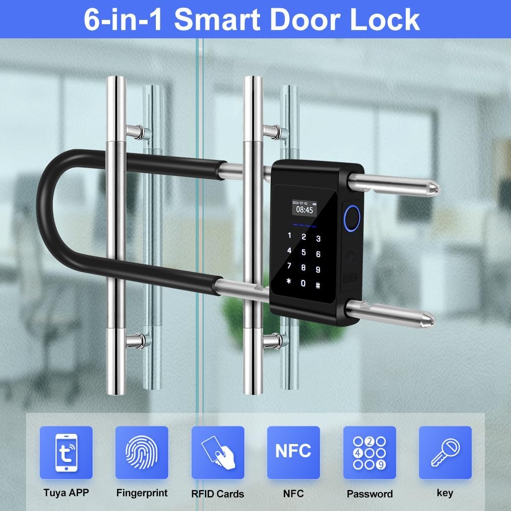 Yitoo Long U-Shaped Smart Combination Padlock with RFID Bluetooth Fingerprint - Adjustable Shackle for Outdoor Gates, Sheds, and Offices