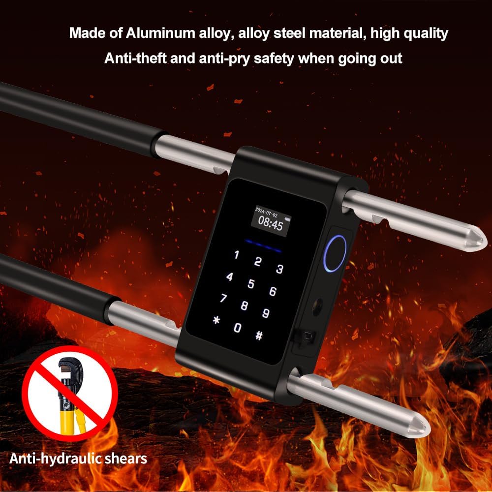 Yitoo Long U-Shaped Smart Combination Padlock with RFID Bluetooth Fingerprint - Adjustable Shackle for Outdoor Gates, Sheds, and Offices