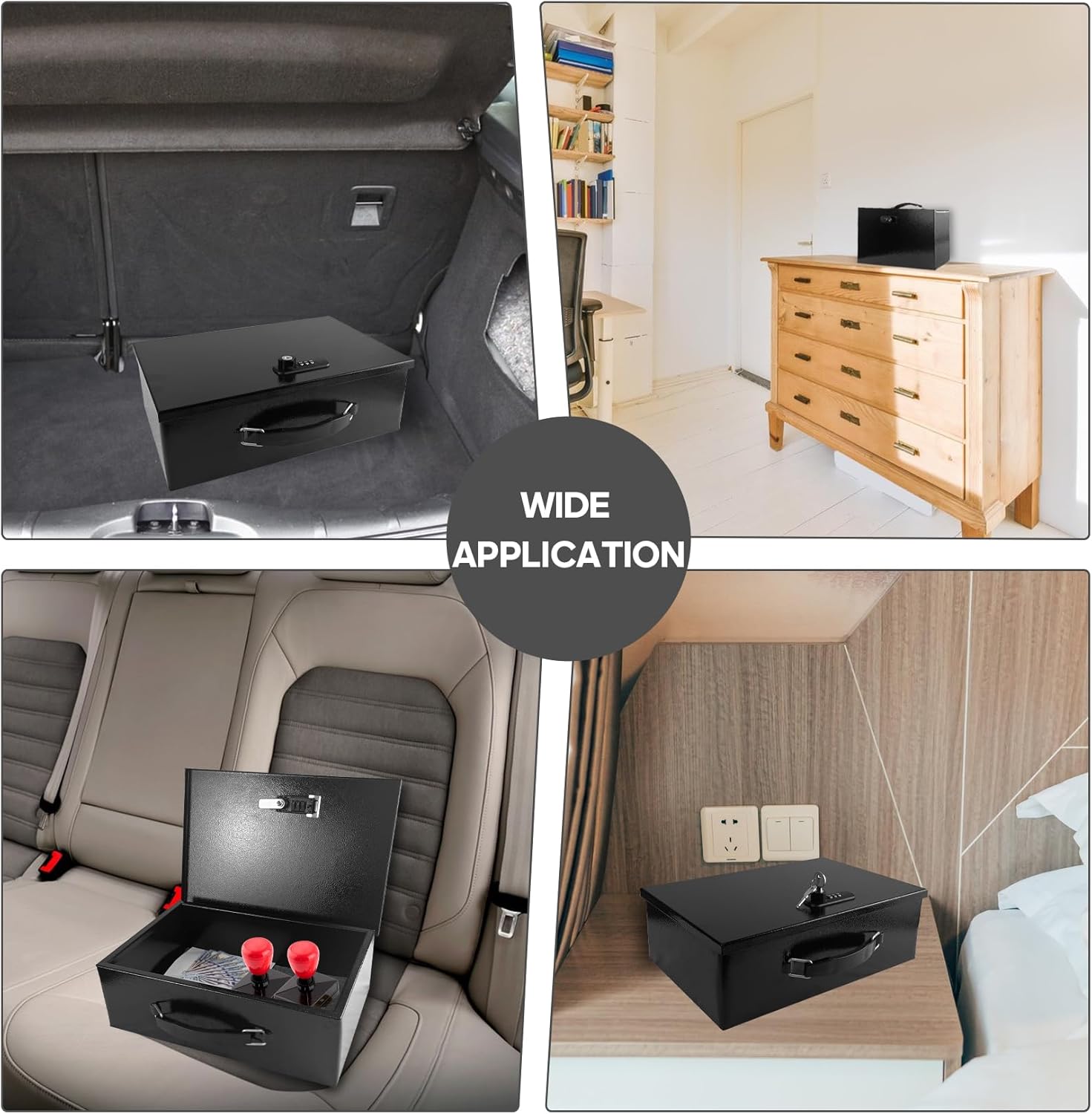 YIYITOOLS Fireproof Document Lock Box with Dual Combination and Key Lock - Black Fire Resistant Safe for Personal Items, Jewelry, Money - Portable Carrying Handle