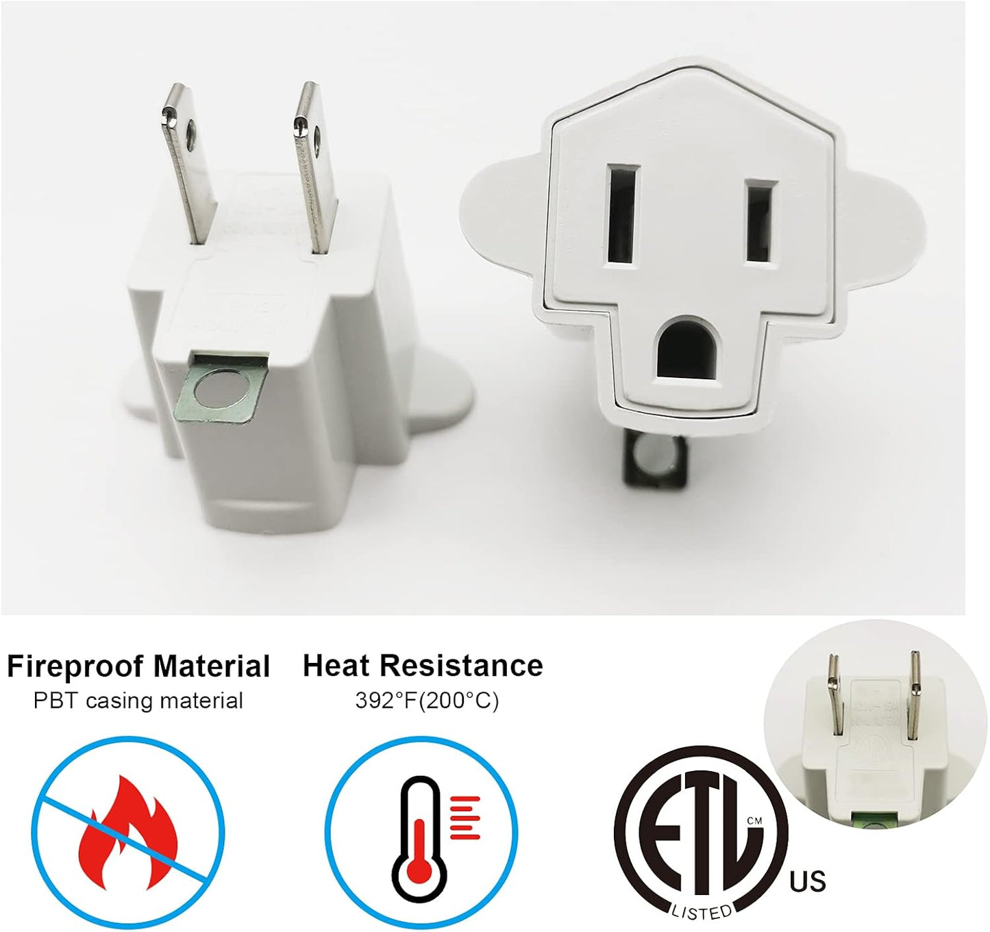 YOELVN 3 Prong to 2 Prong Adapter Converter, Portable Fireproof Wall Outlet Plug, 2 Pack Ivory White - Household Three Prong Adapter Plug