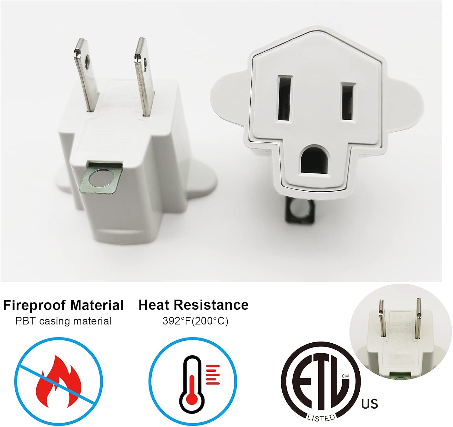 YOELVN 3 Prong to 2 Prong Adapter Converter, Portable Fireproof Wall Outlet Plug, 2 Pack Ivory White - Household Three Prong Adapter Plug