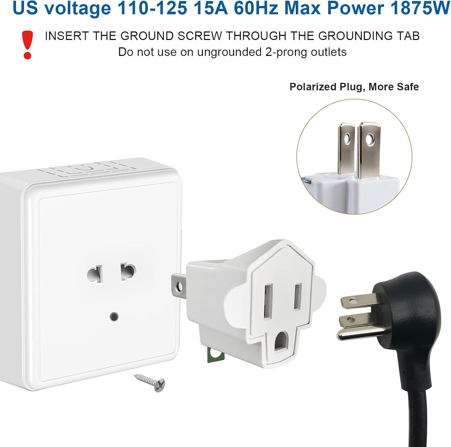 YOELVN 3 Prong to 2 Prong Adapter Converter, Portable Fireproof Wall Outlet Plug, 2 Pack Ivory White - Household Three Prong Adapter Plug