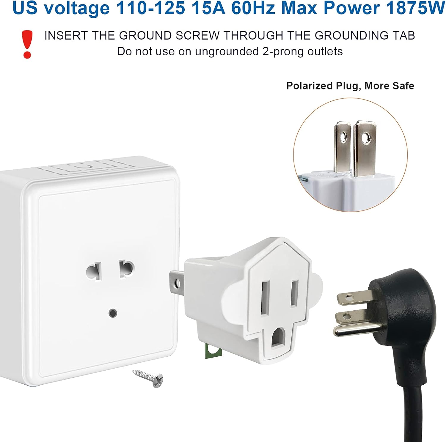 YOELVN 3 Prong to 2 Prong Adapter Converter, Portable Fireproof Wall Outlet Plug, 2 Pack Ivory White - Household Three Prong Adapter Plug