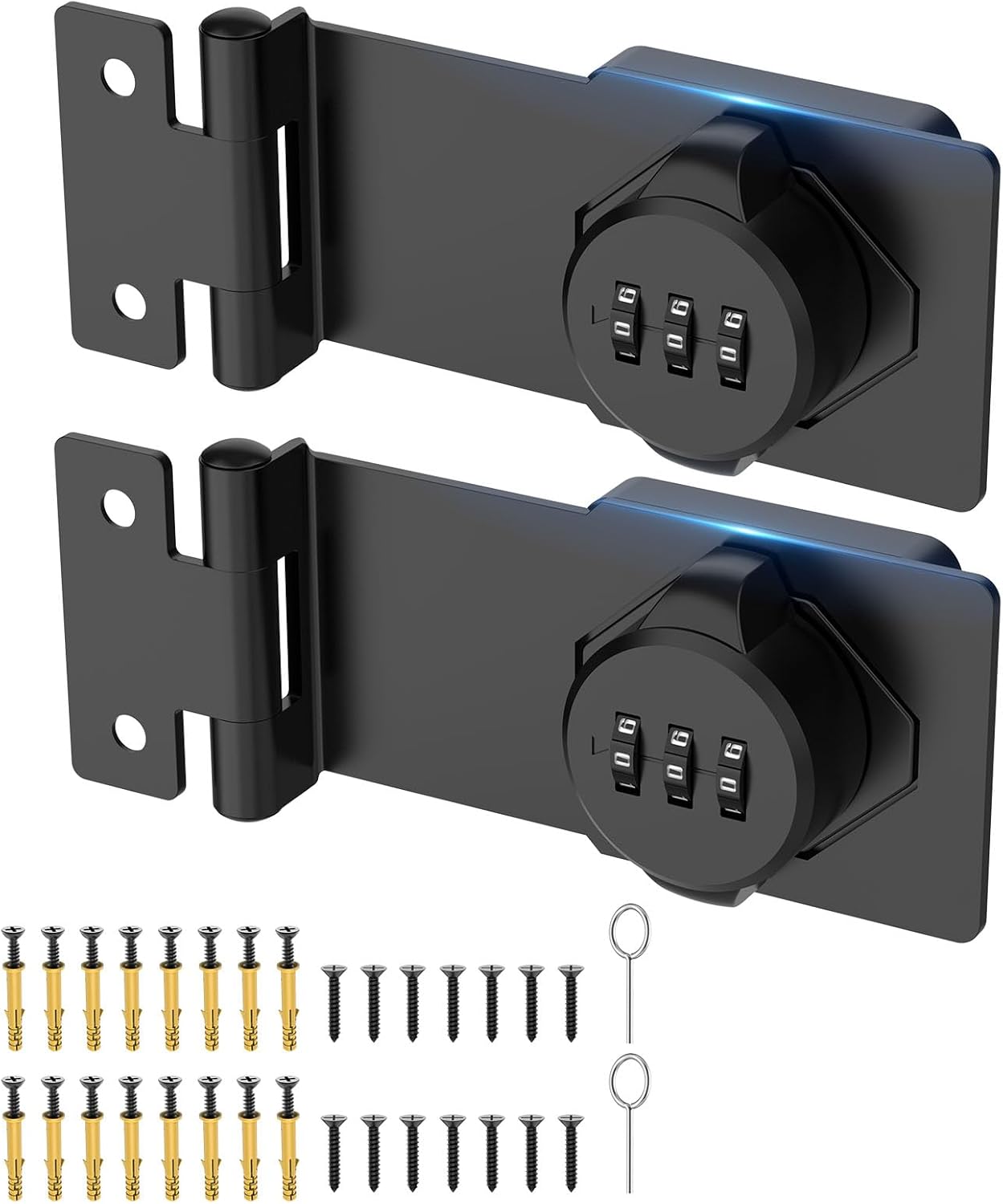 YogePote Combination Lock for Cabinets, Bi-Fold Doors, Fences, Gardens - Rotary Hasp Lock with 90 Degree Barn Door Latch (2 Pack, Black)