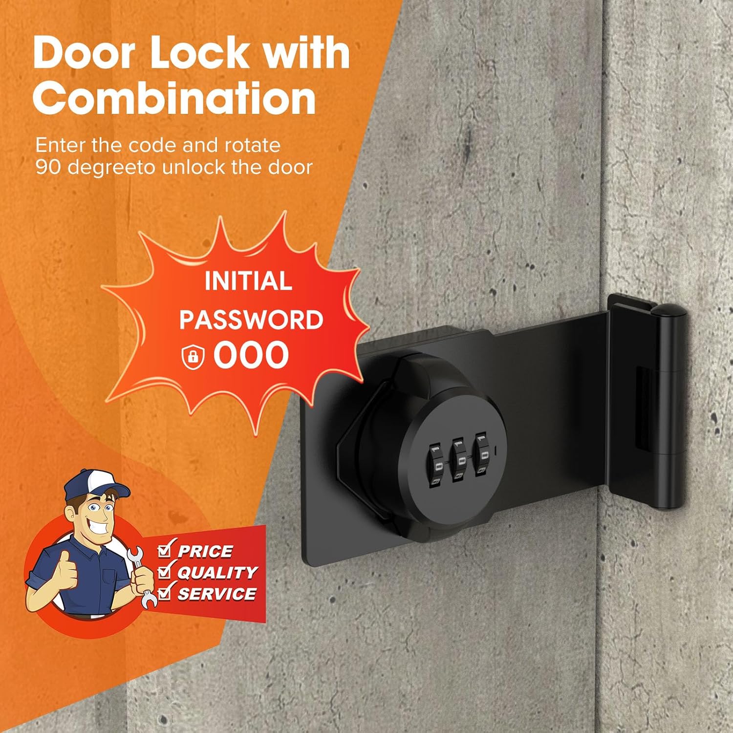 YogePote Combination Lock for Cabinets, Bi-Fold Doors, Fences, Gardens - Rotary Hasp Lock with 90 Degree Barn Door Latch (2 Pack, Black)